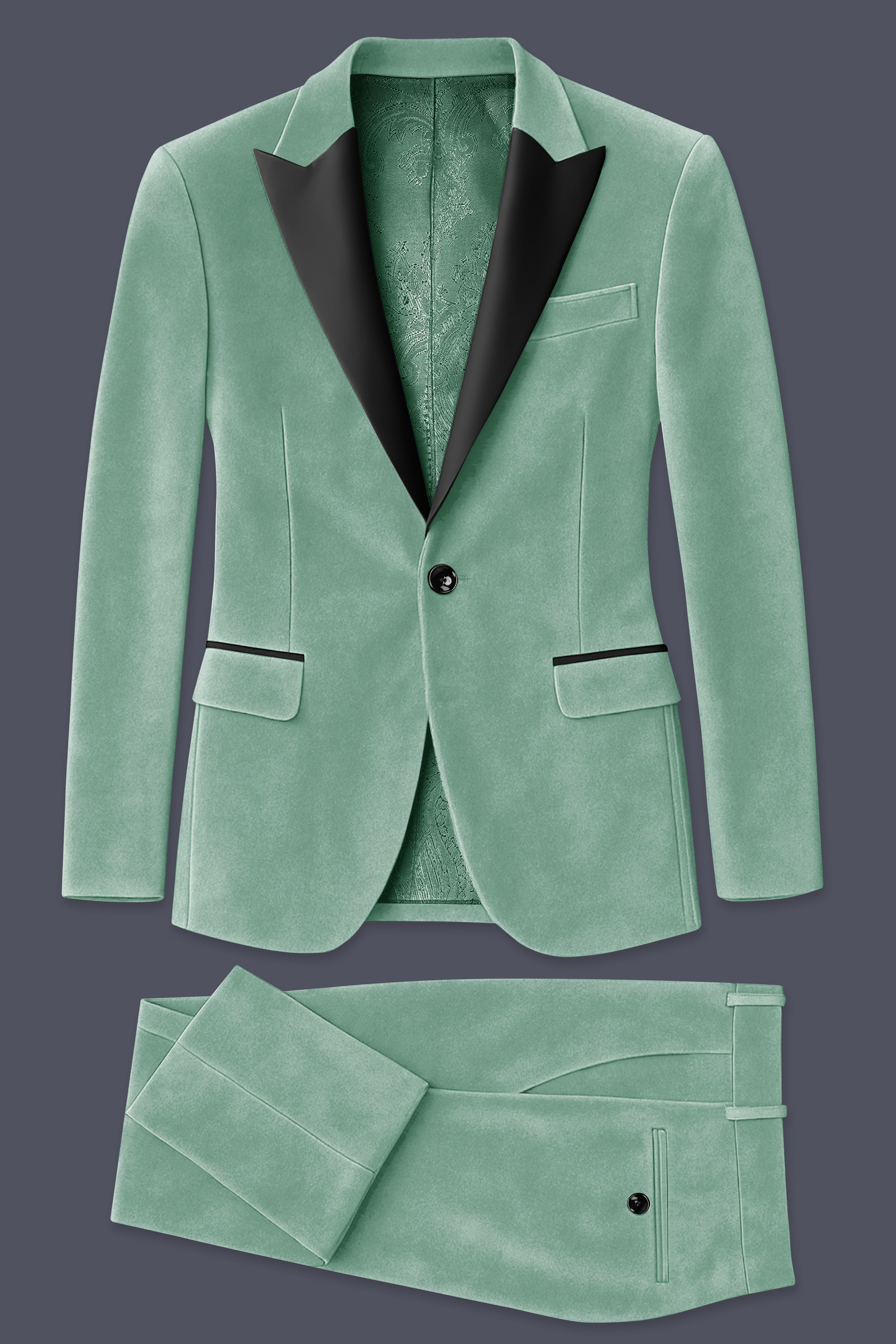 Viridian-Oxley Green Velvet Peak Lapel Tuxedo Suit