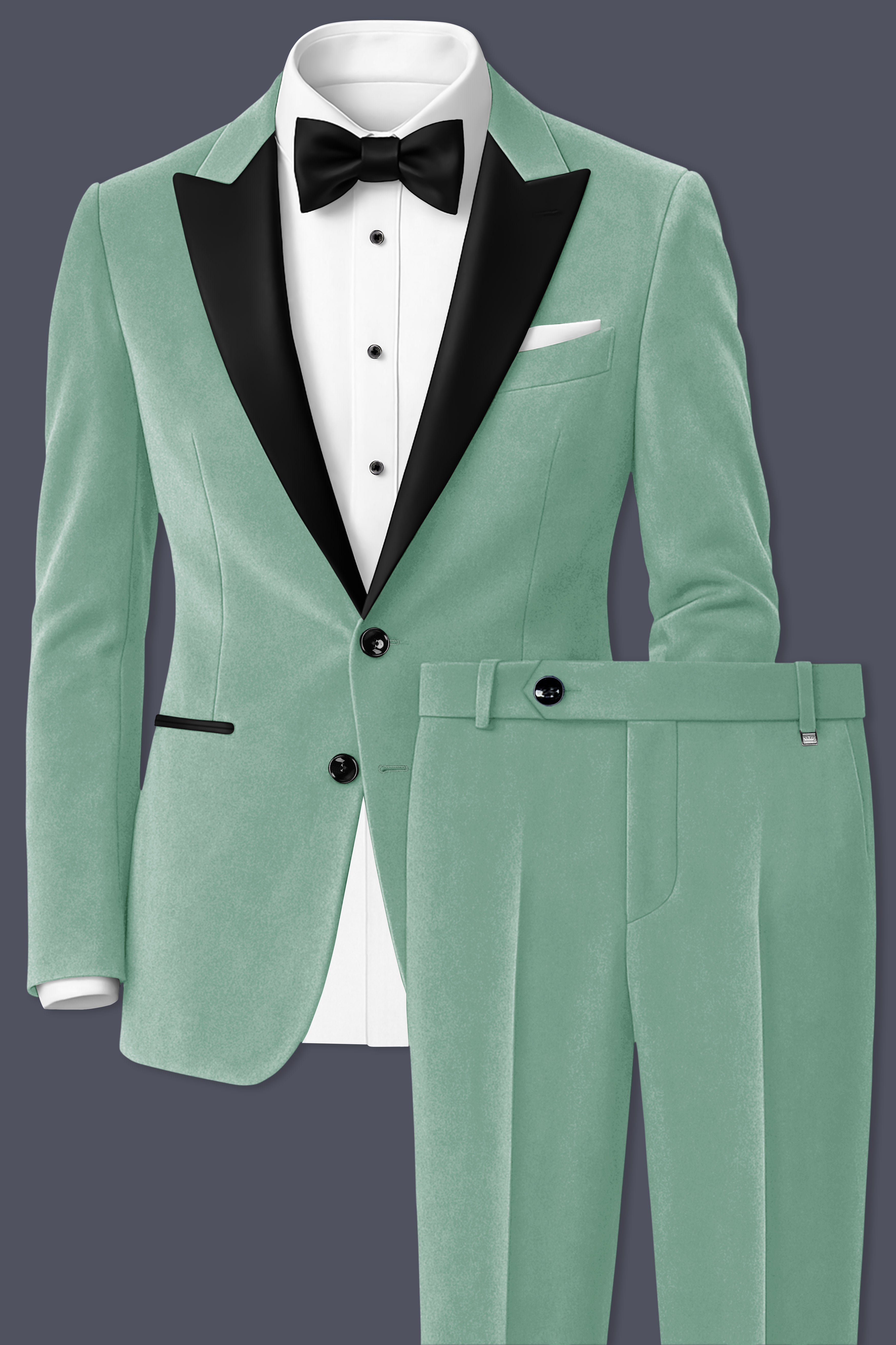 Viridian-Oxley Green Velvet Peak Lapel Tuxedo Suit