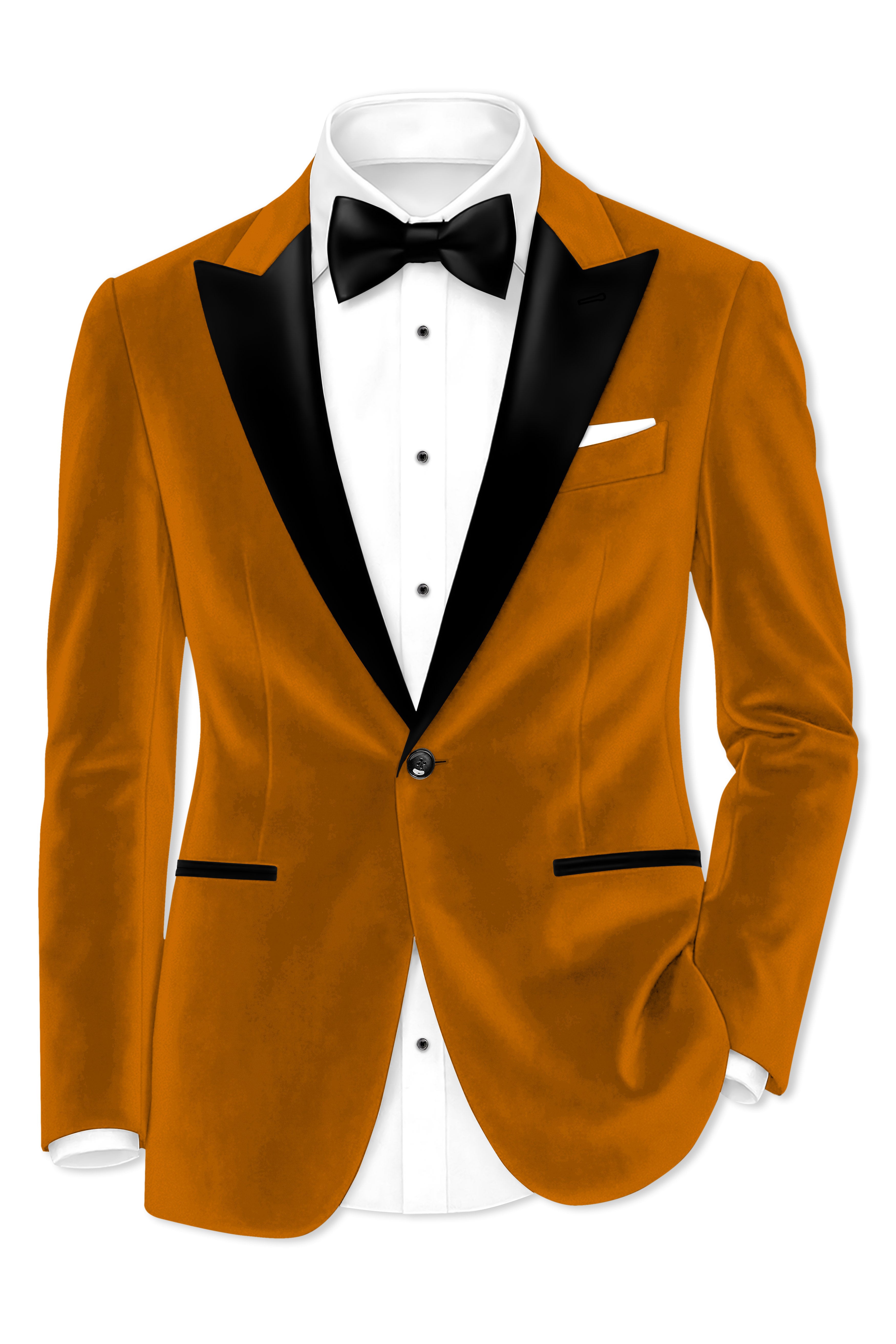 Volcan-Fiery Orange Velvet Peak Lapel Tuxedo Suit