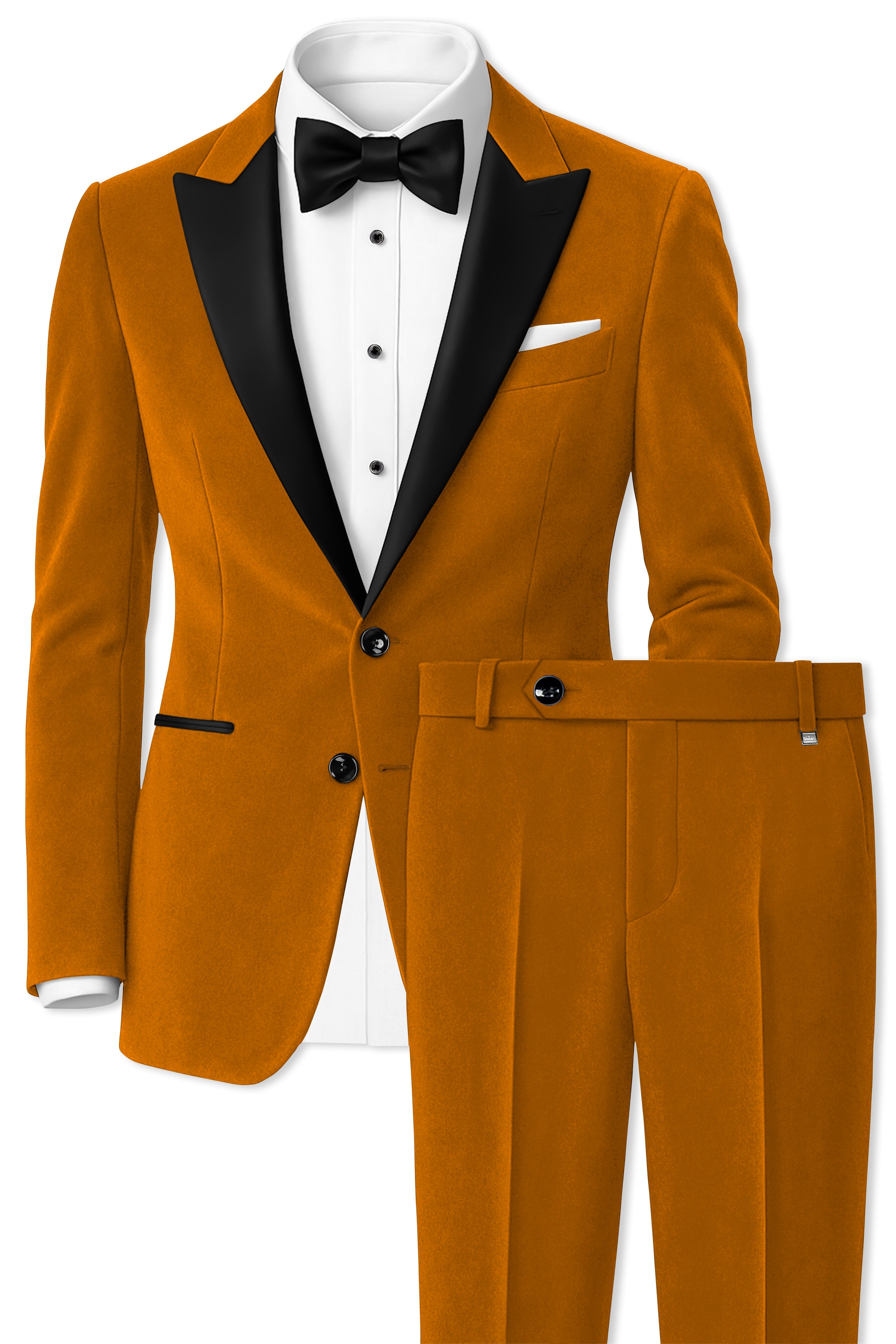 Volcan-Fiery Orange Velvet Peak Lapel Tuxedo Suit