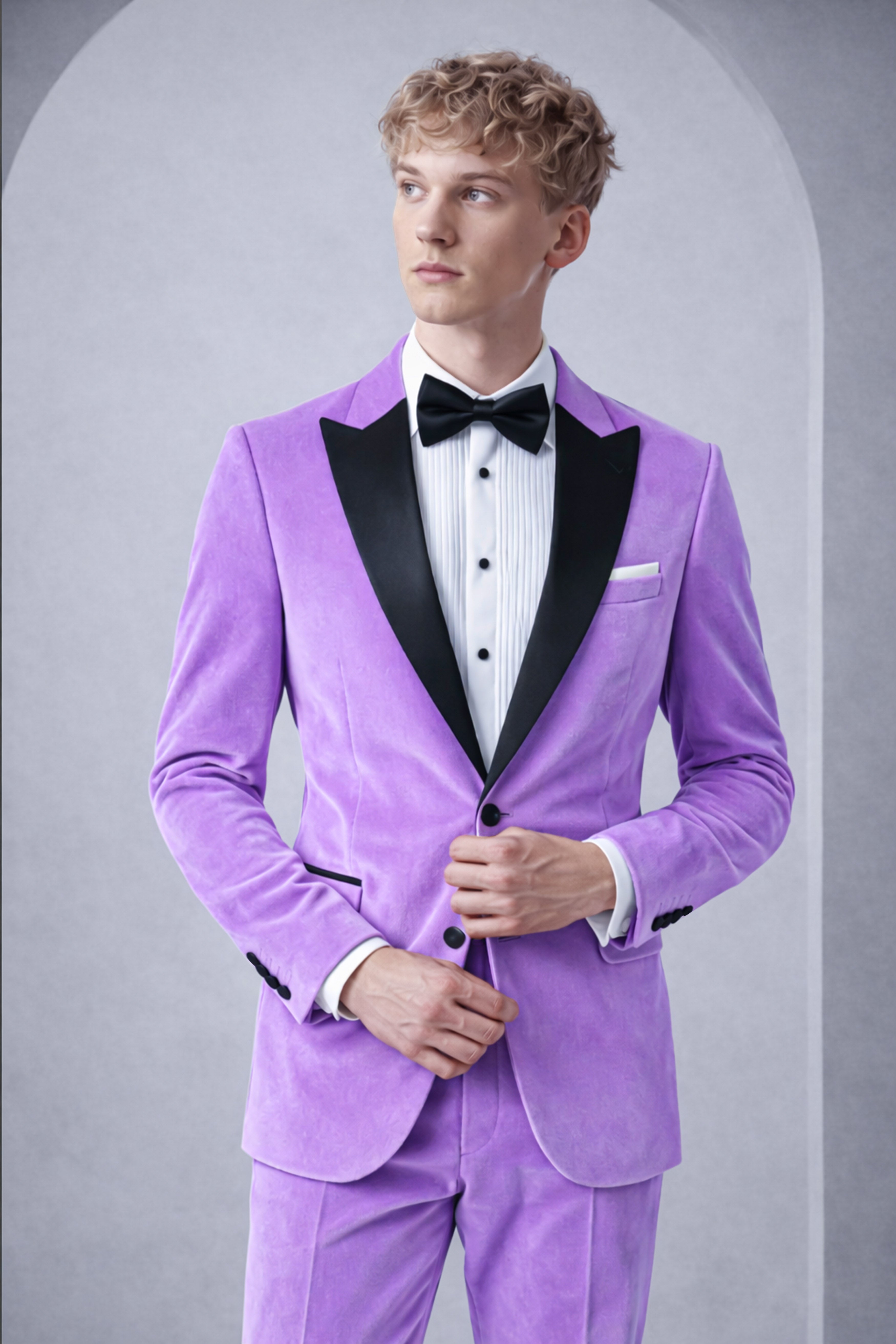 Orchid-Wisteria Purple Velvet Peak Lapel Tuxedo Suit