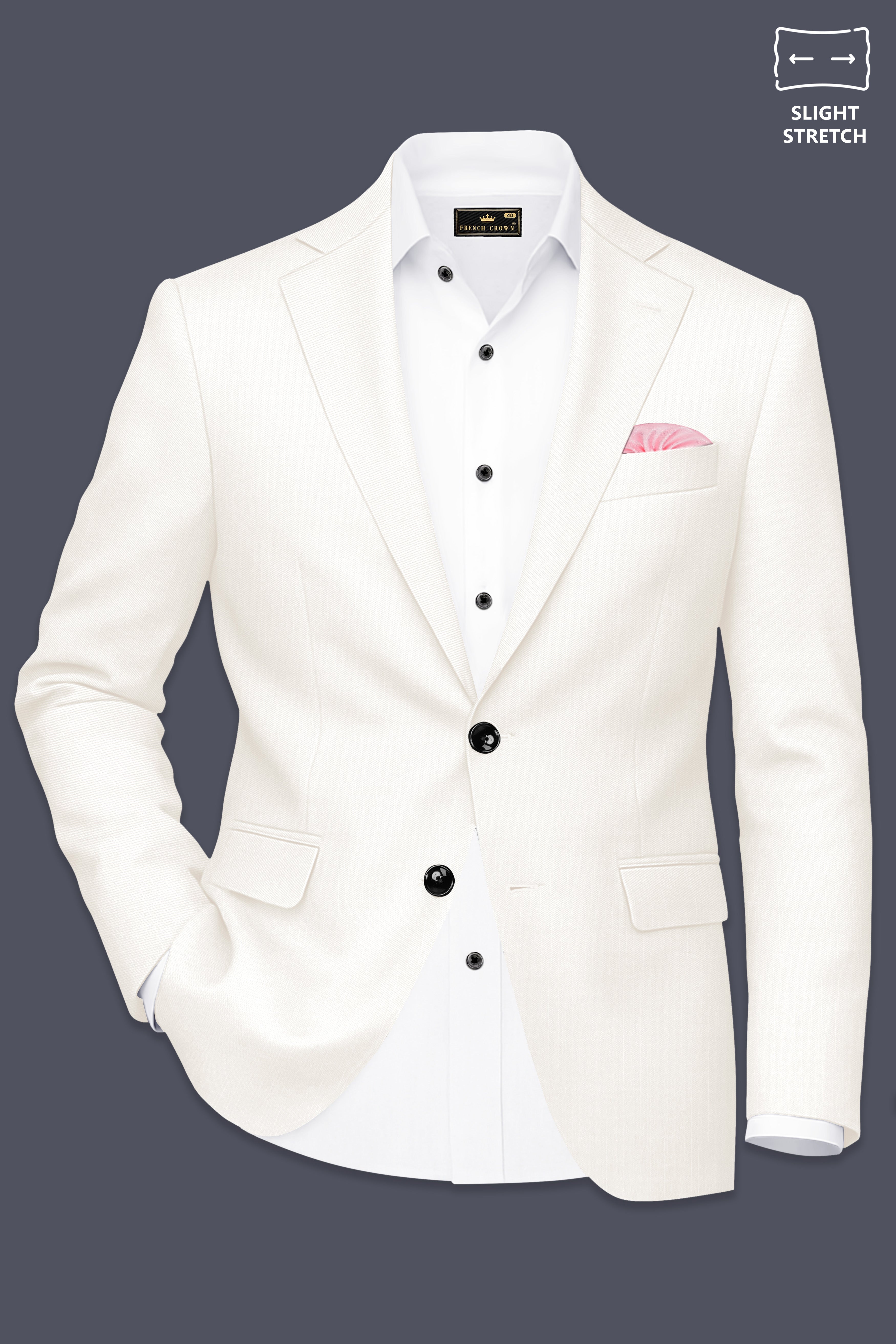 Ivory-Cararra Cream Wool Rich Single Breasted Slight Stretch Suit