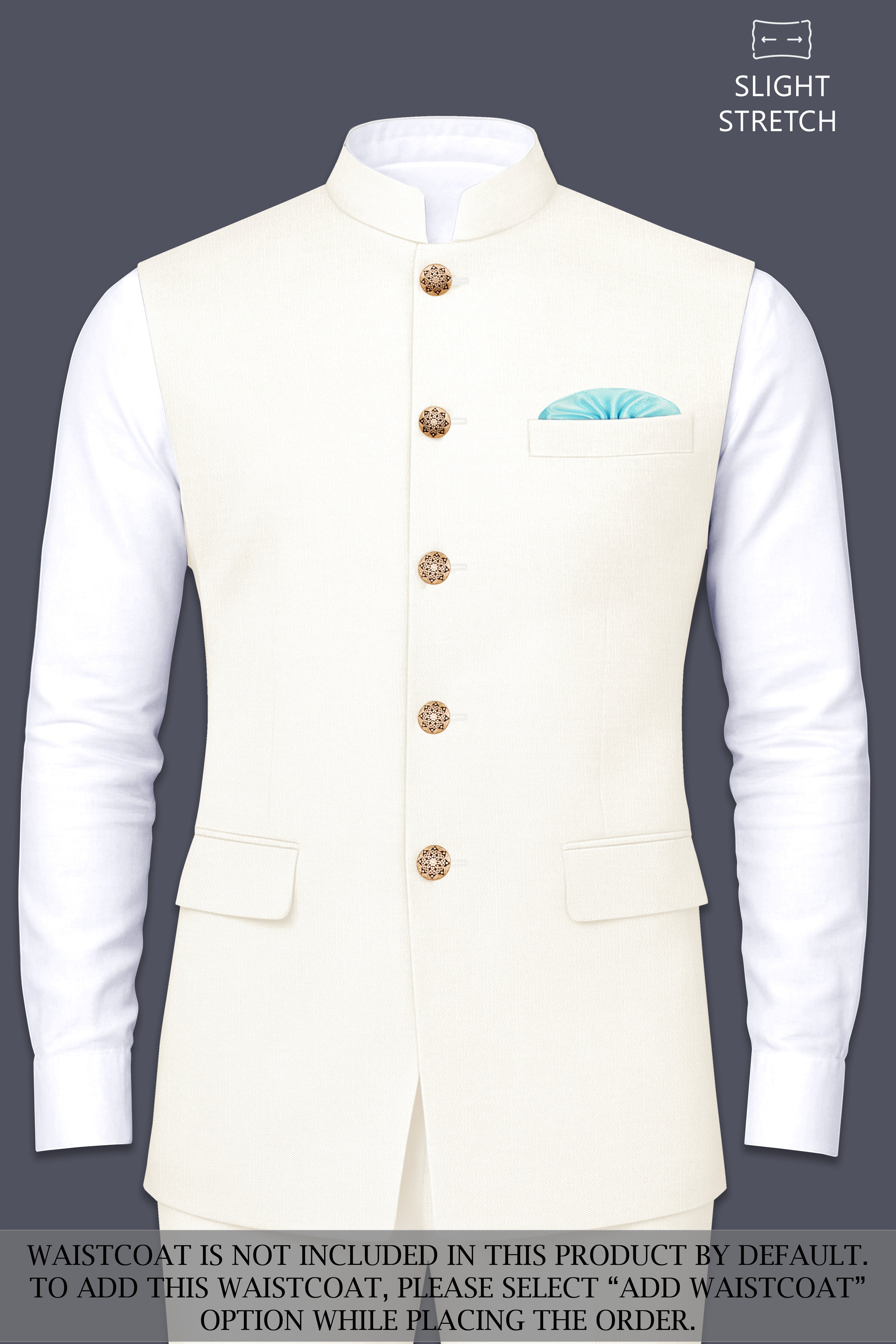 Ivory-Cararra Cream Wool Rich Bandhgala Slight Stretch Suit