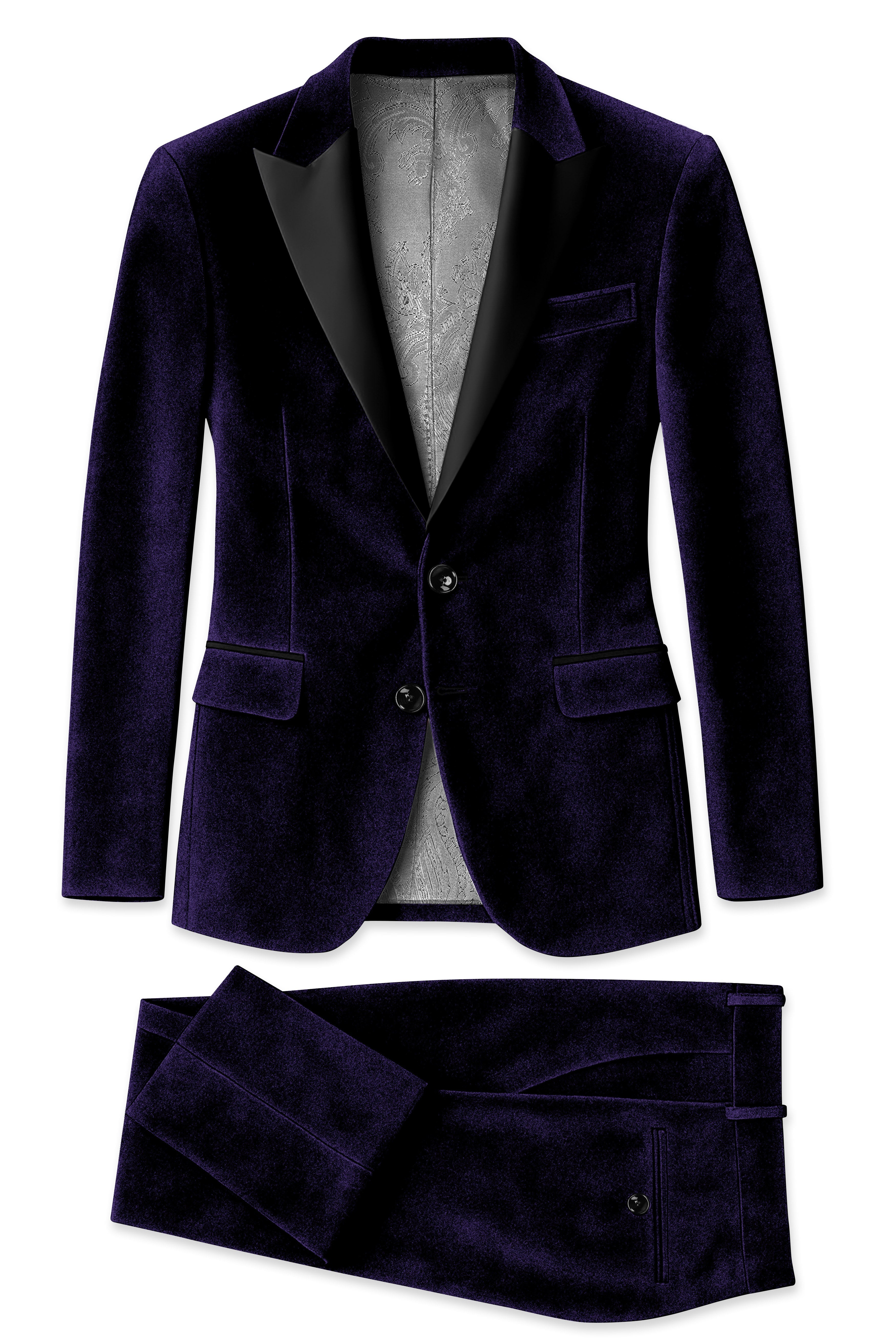 Majesty-Affair Royal Purple Velvet Peak Lapel Tuxedo Suit