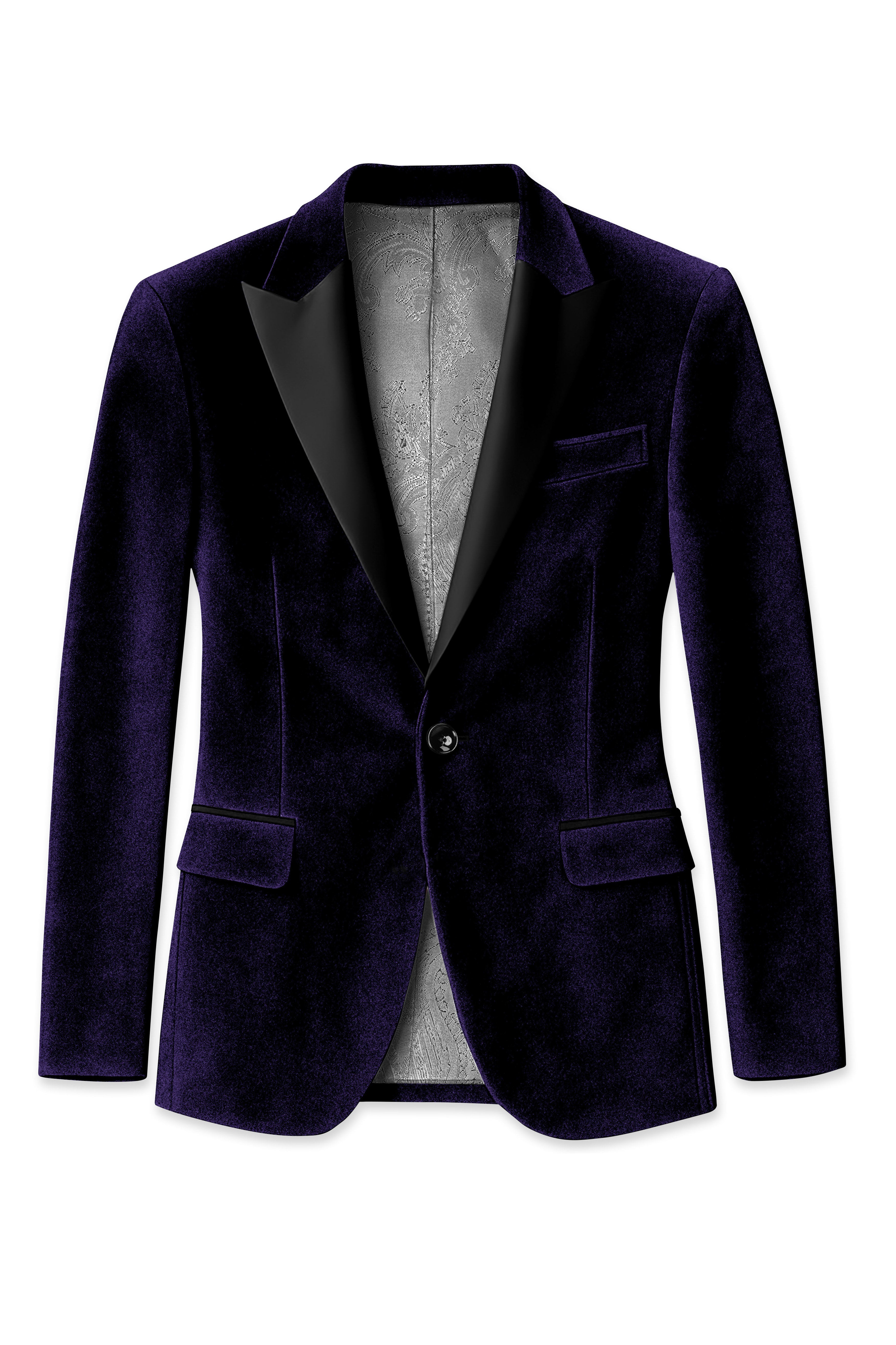 Majesty-Affair Royal Purple Velvet Peak Lapel Tuxedo Suit