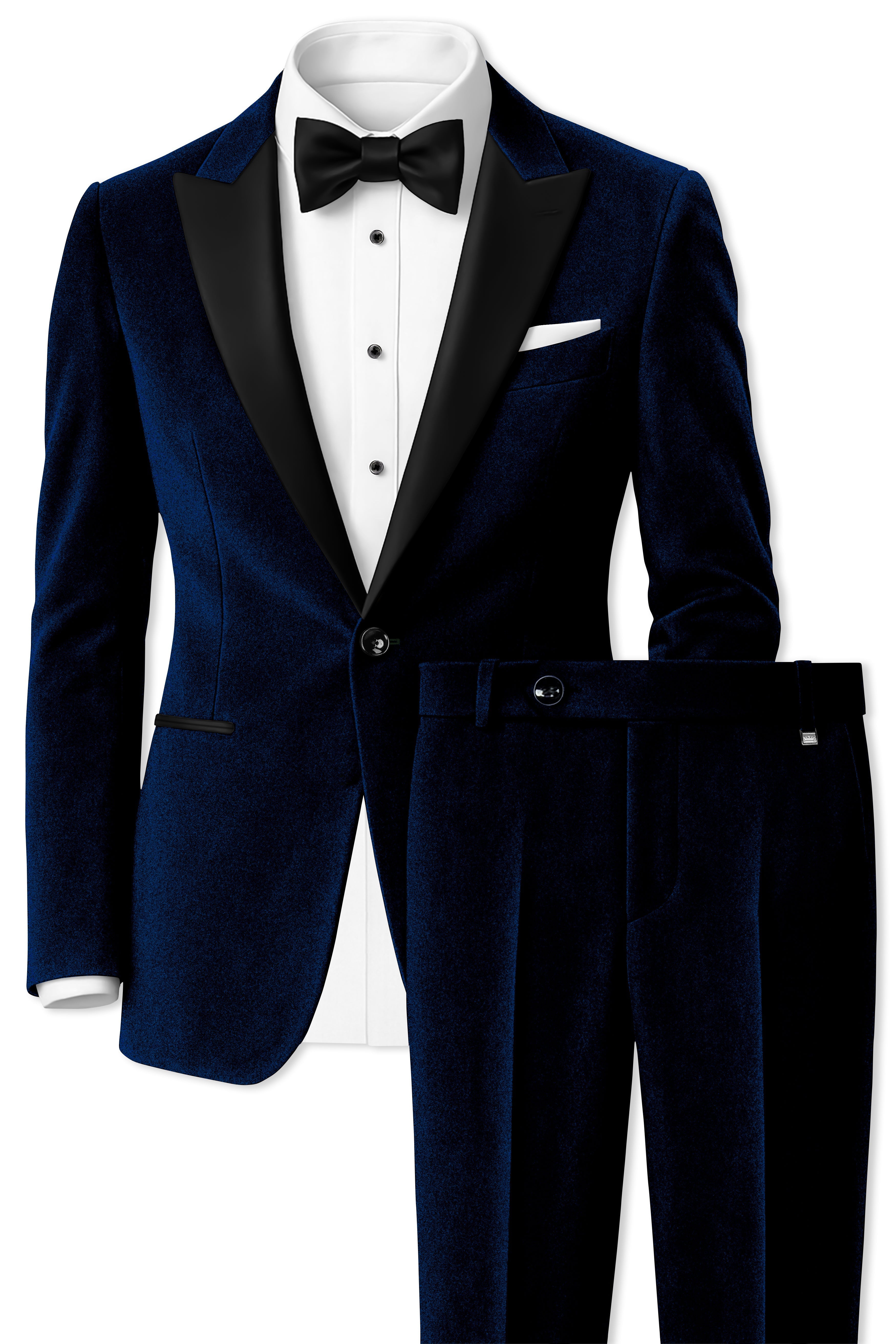 Ashen-Cinder Blue Velvet Peak Lapel Tuxedo Suit