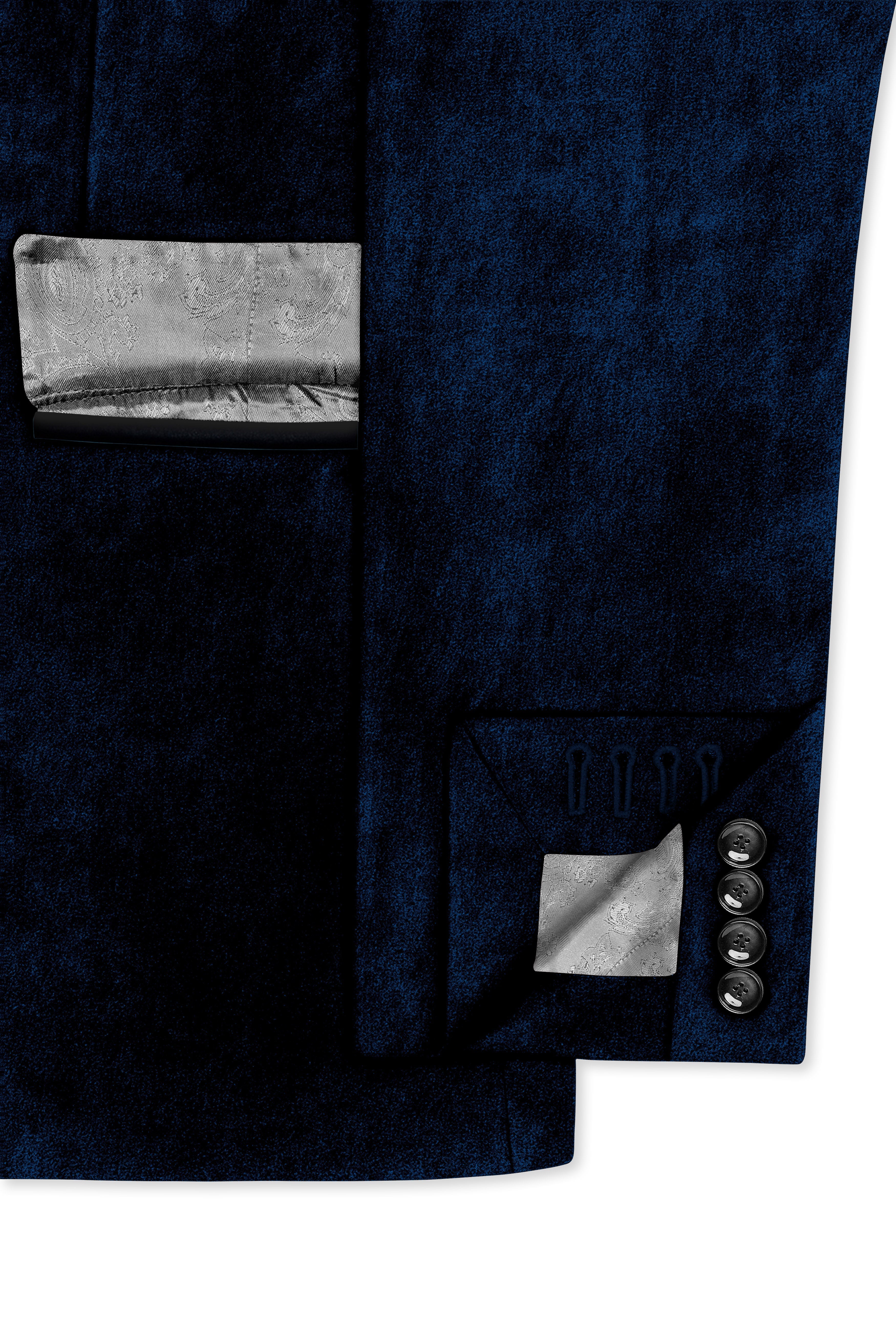Ashen-Cinder Blue Velvet Peak Lapel Tuxedo Suit