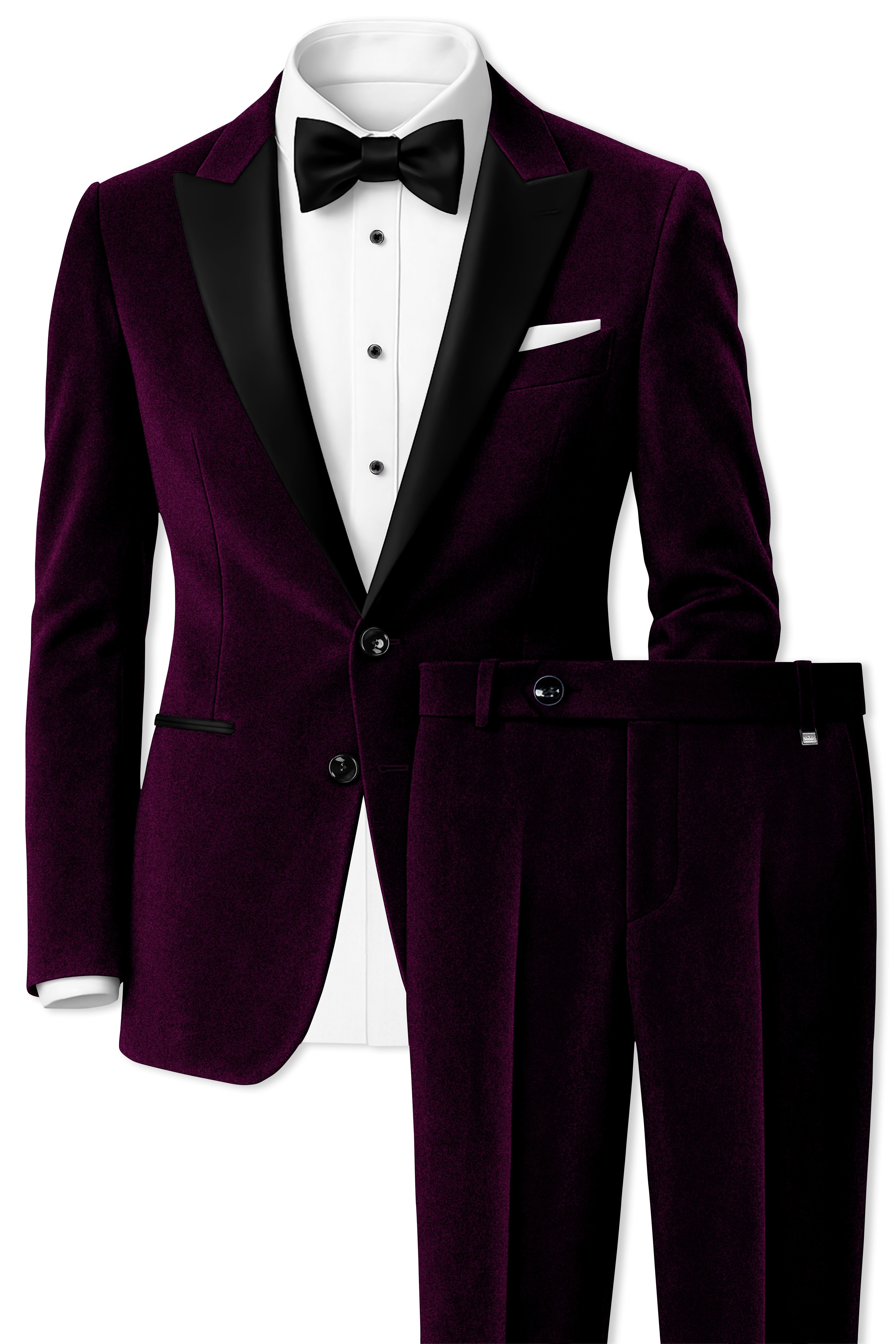 Merlot-Asphalt Wine Purple Velvet Peak Lapel Tuxedo Suit