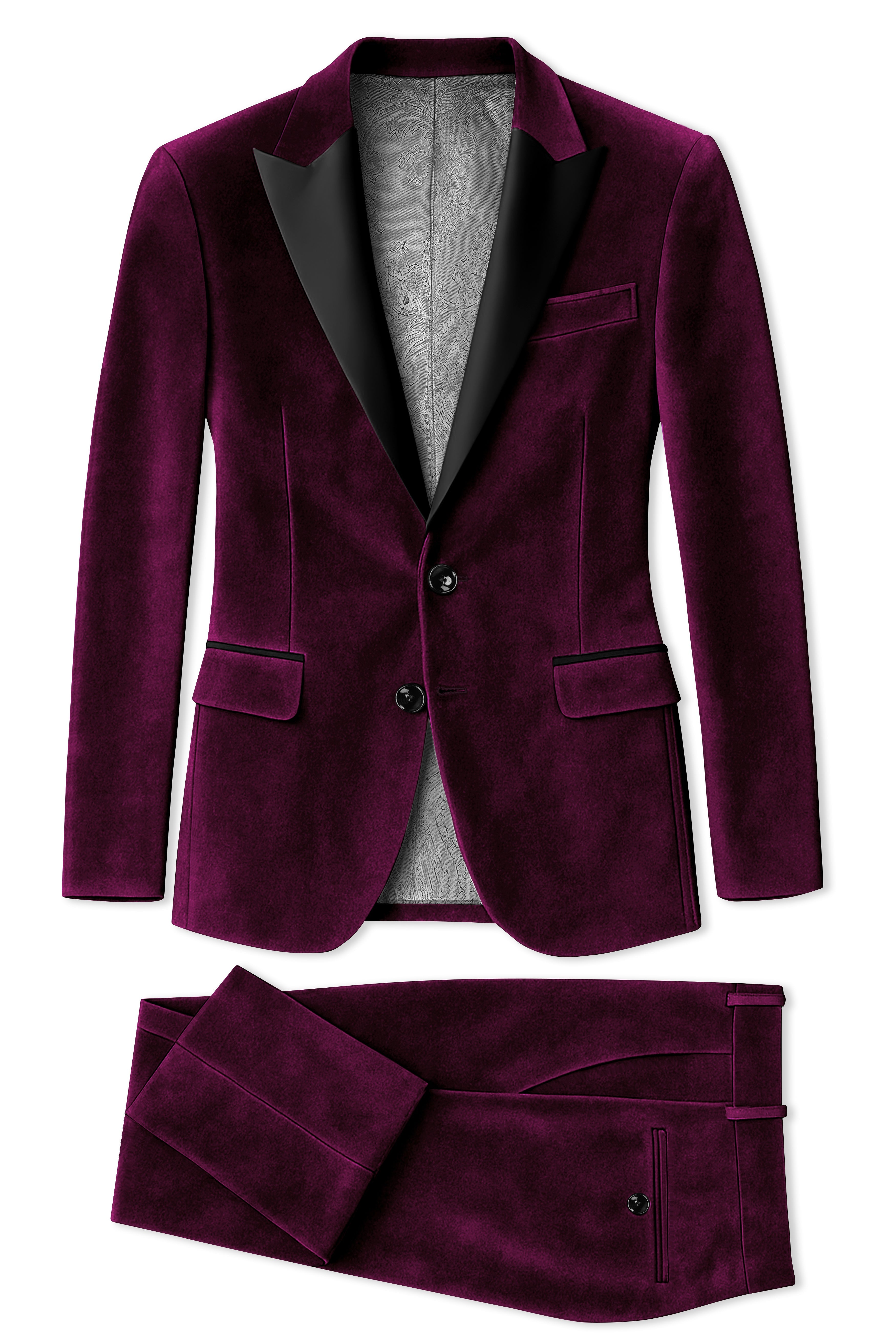 Corale-Tamarind Pink Velvet Peak Lapel Tuxedo Suit