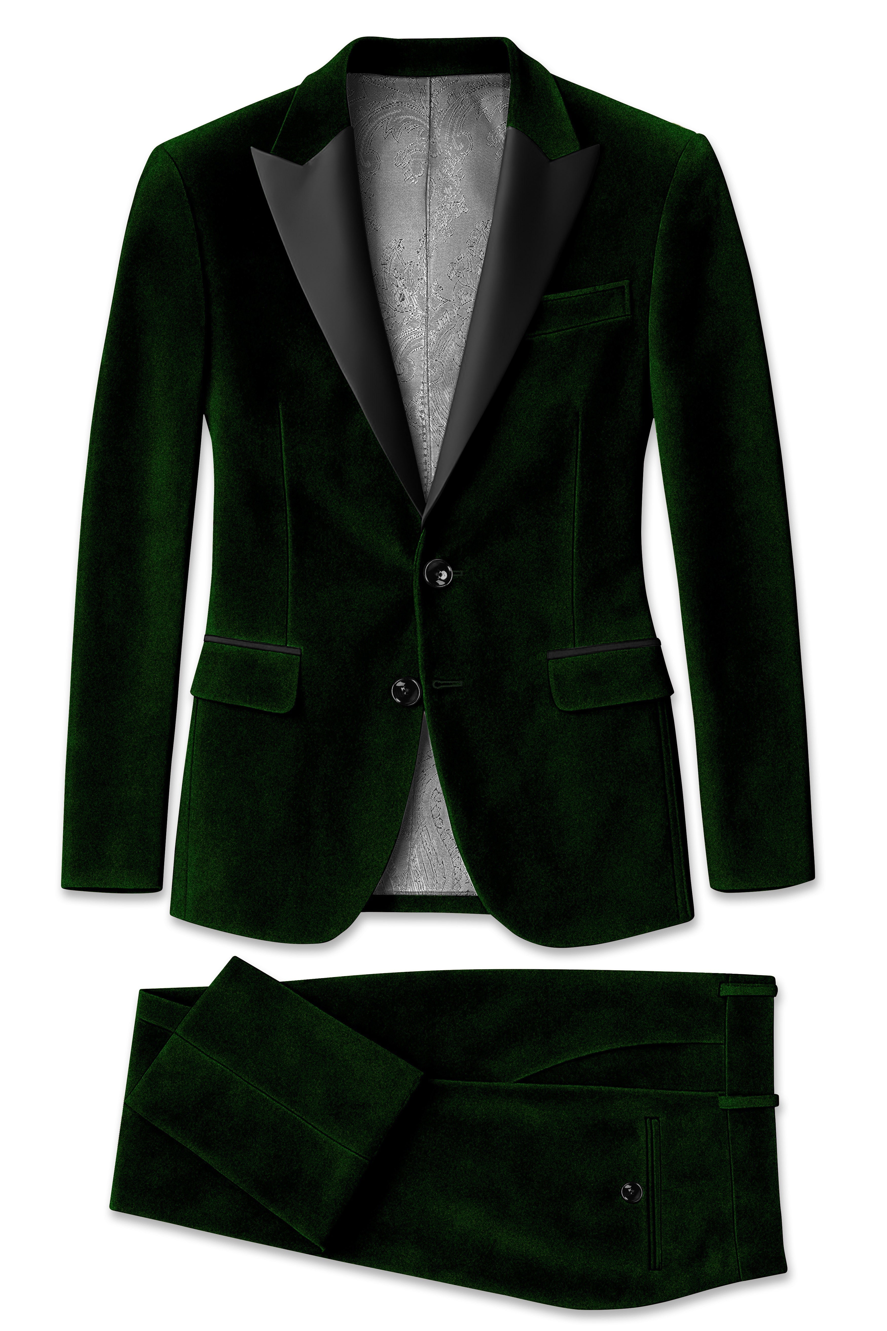 Emerald-Sacramento Green Velvet Peak Lapel Tuxedo Suit