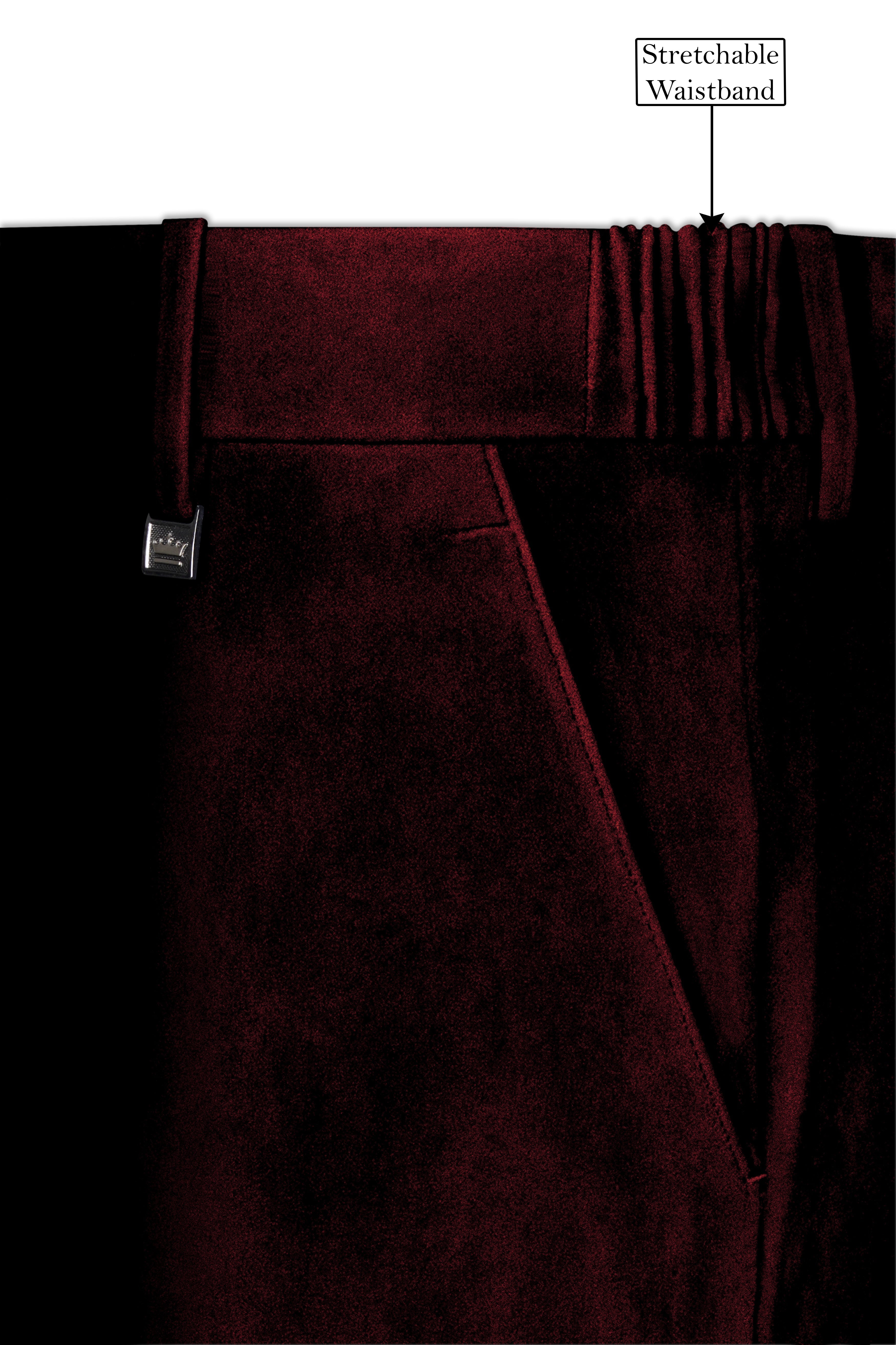 Crimson-Sepia Red Velvet Peak Lapel Tuxedo Suit