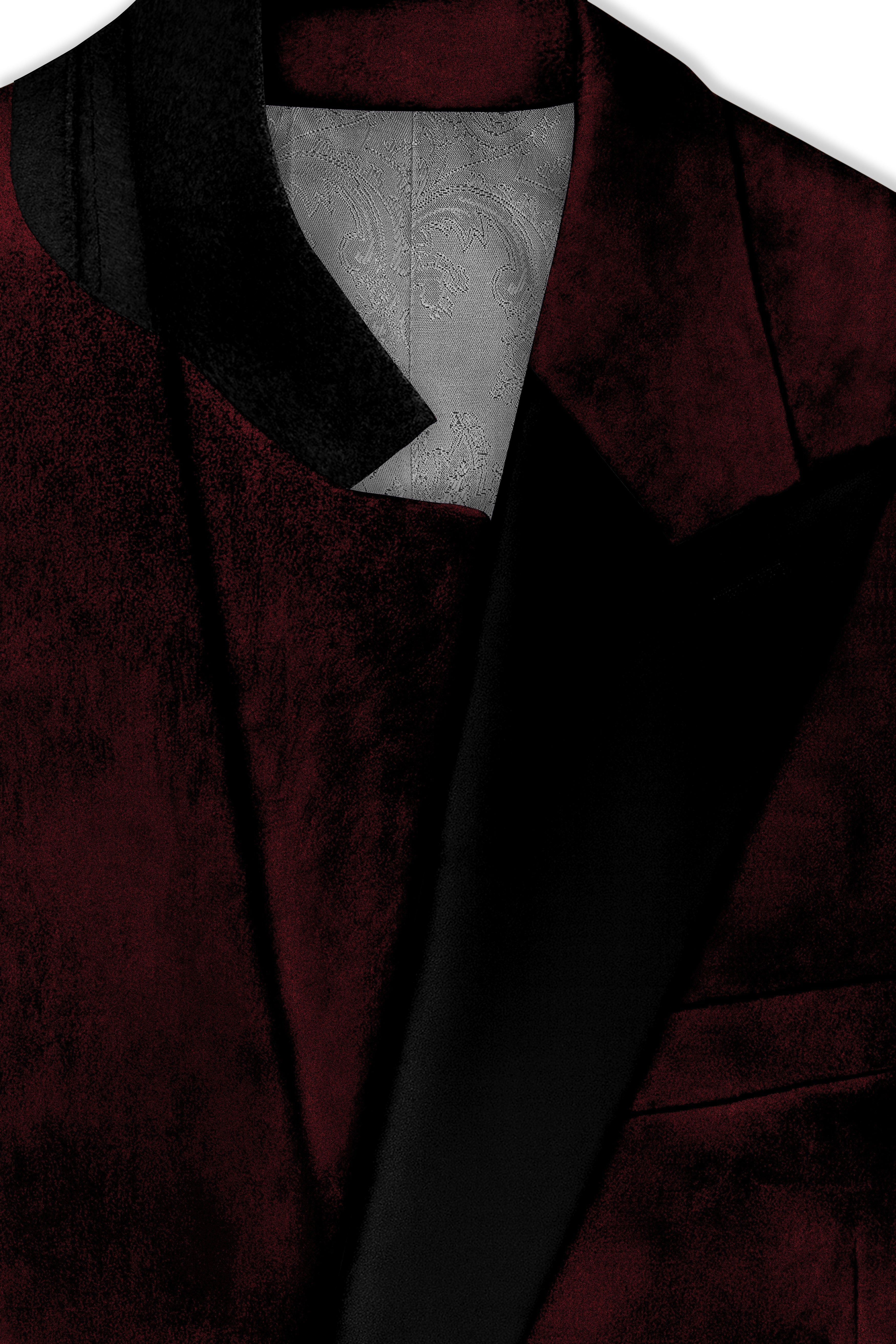 Crimson-Sepia Red Velvet Peak Lapel Tuxedo Suit