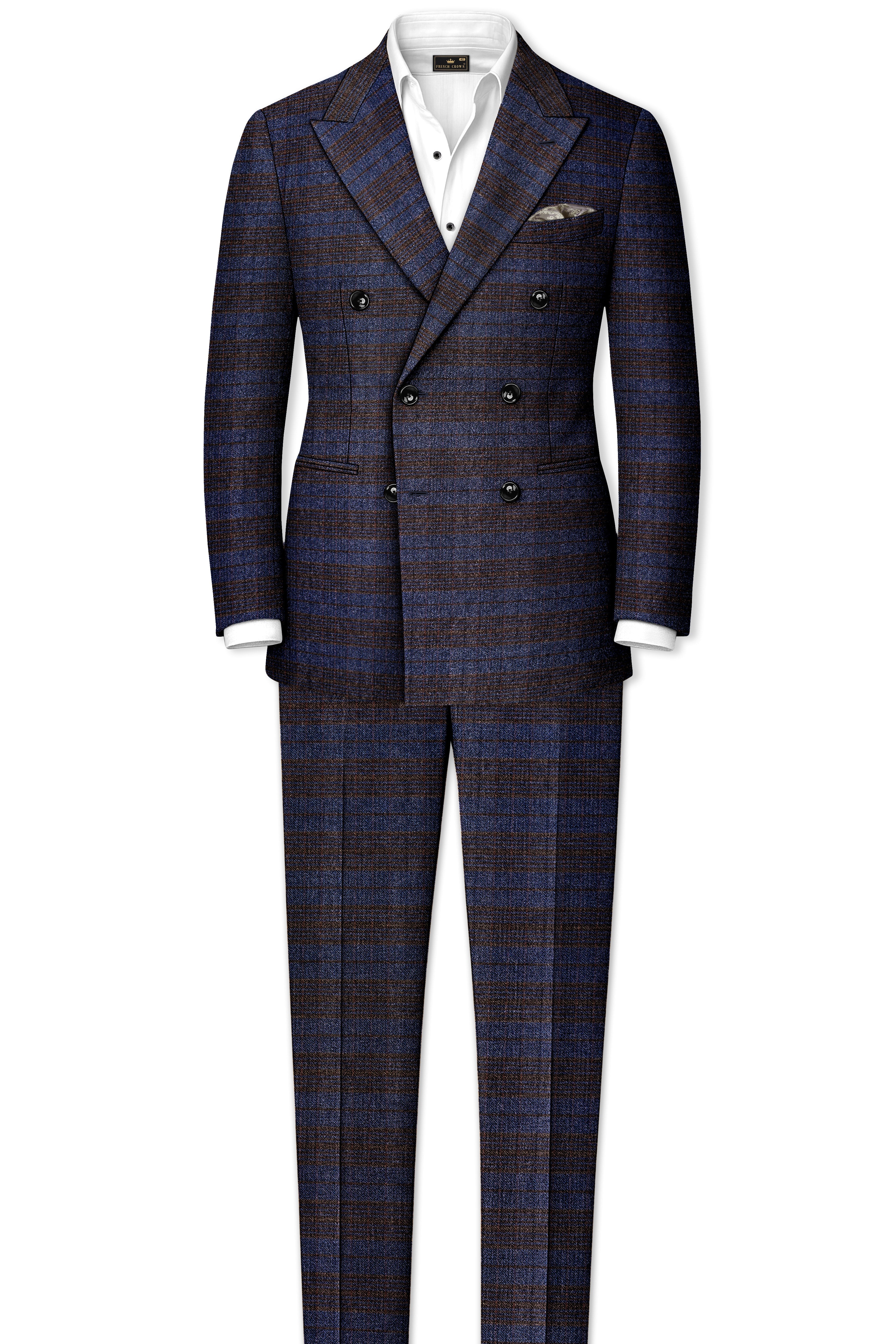 Velourish-Tealish Blue And Tuatara Gray Glen Plaid Tweed Double Breasted Suits