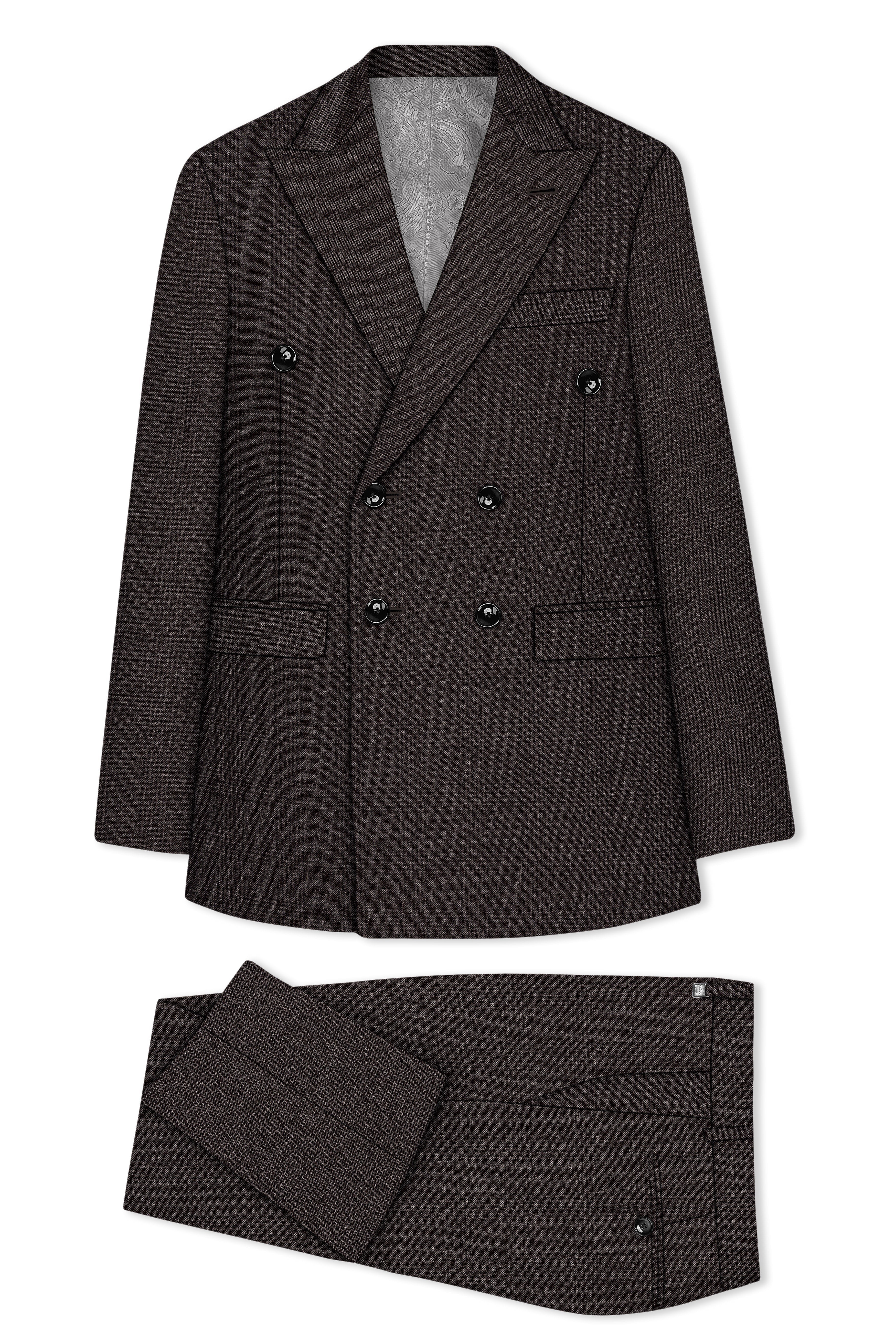 Bruno-Chicago Brown Wales Plaid Tweed Double Breasted Suits