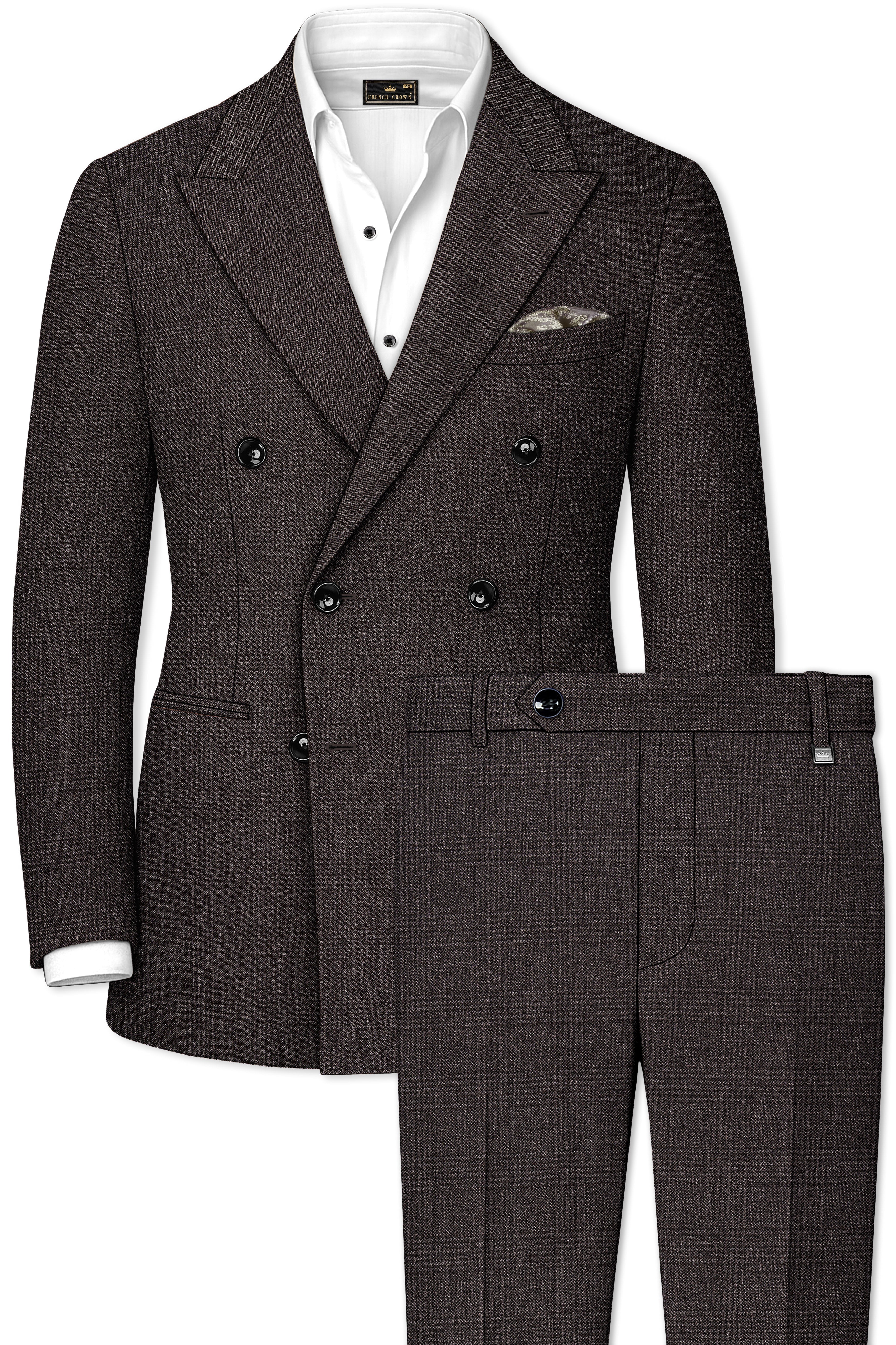Bruno-Chicago Brown Wales Plaid Tweed Double Breasted Suits