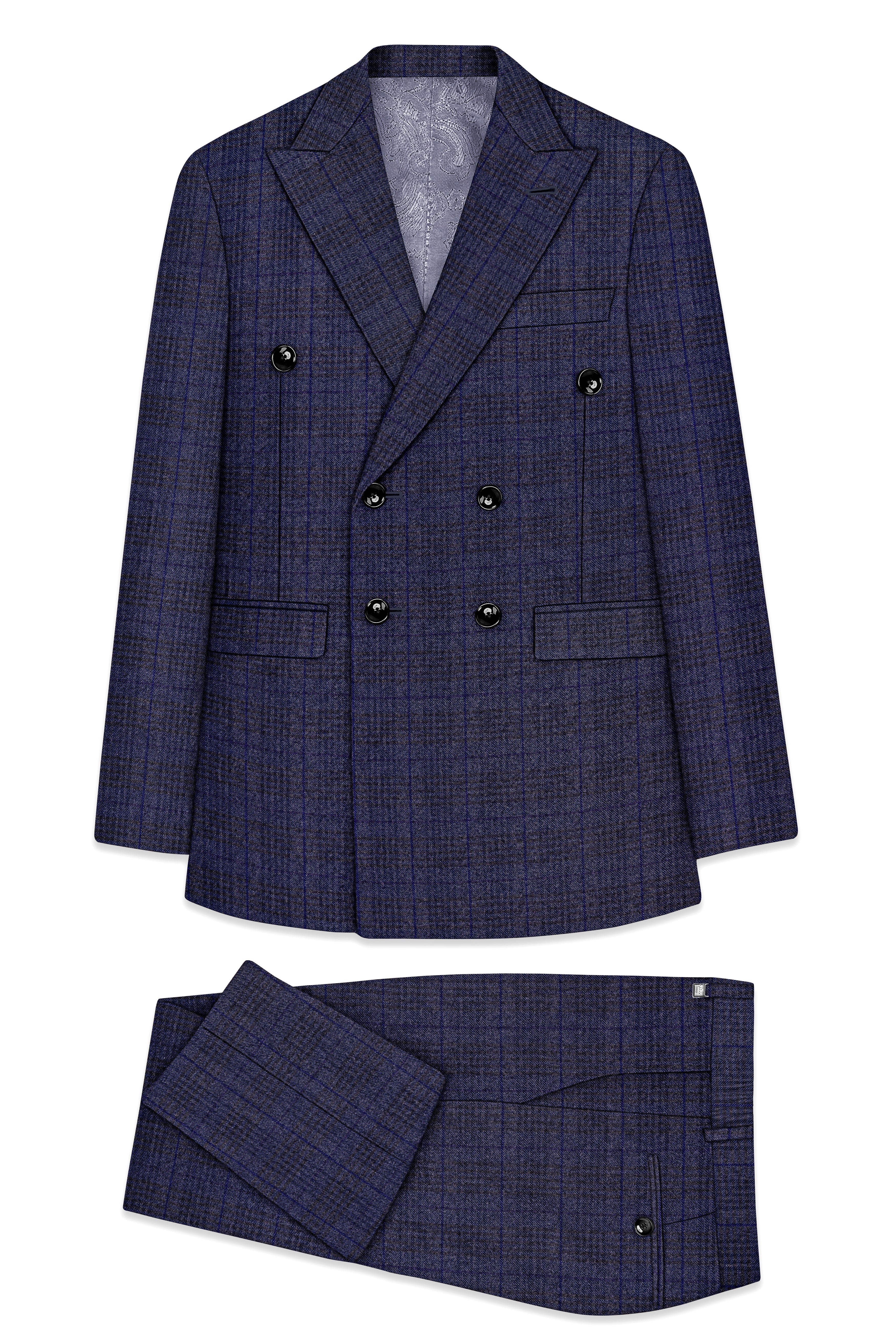 Horizon-Martinique Blue windowpane Tweed Double Breasted Suits