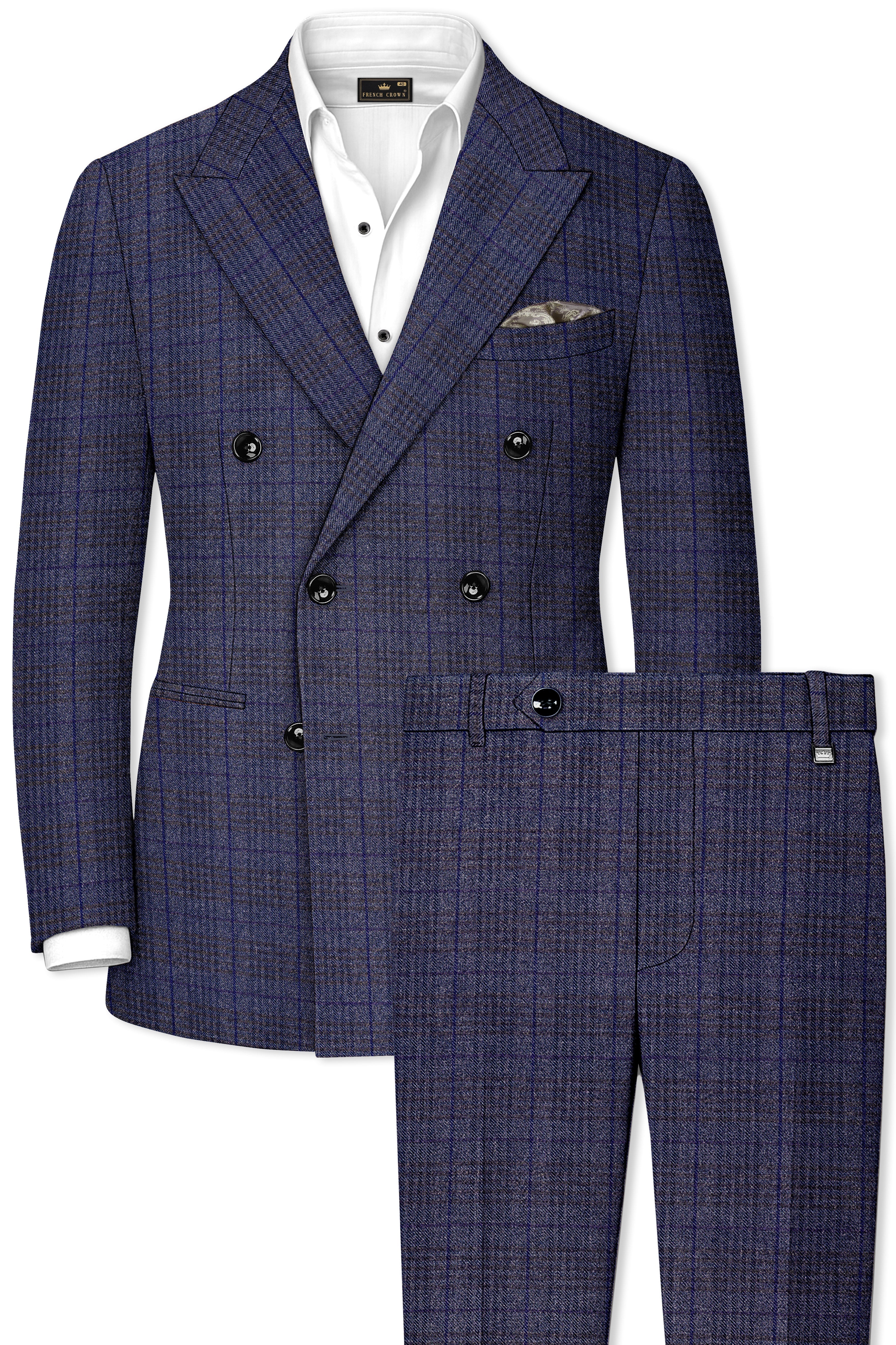 Horizon-Martinique Blue windowpane Tweed Double Breasted Suits