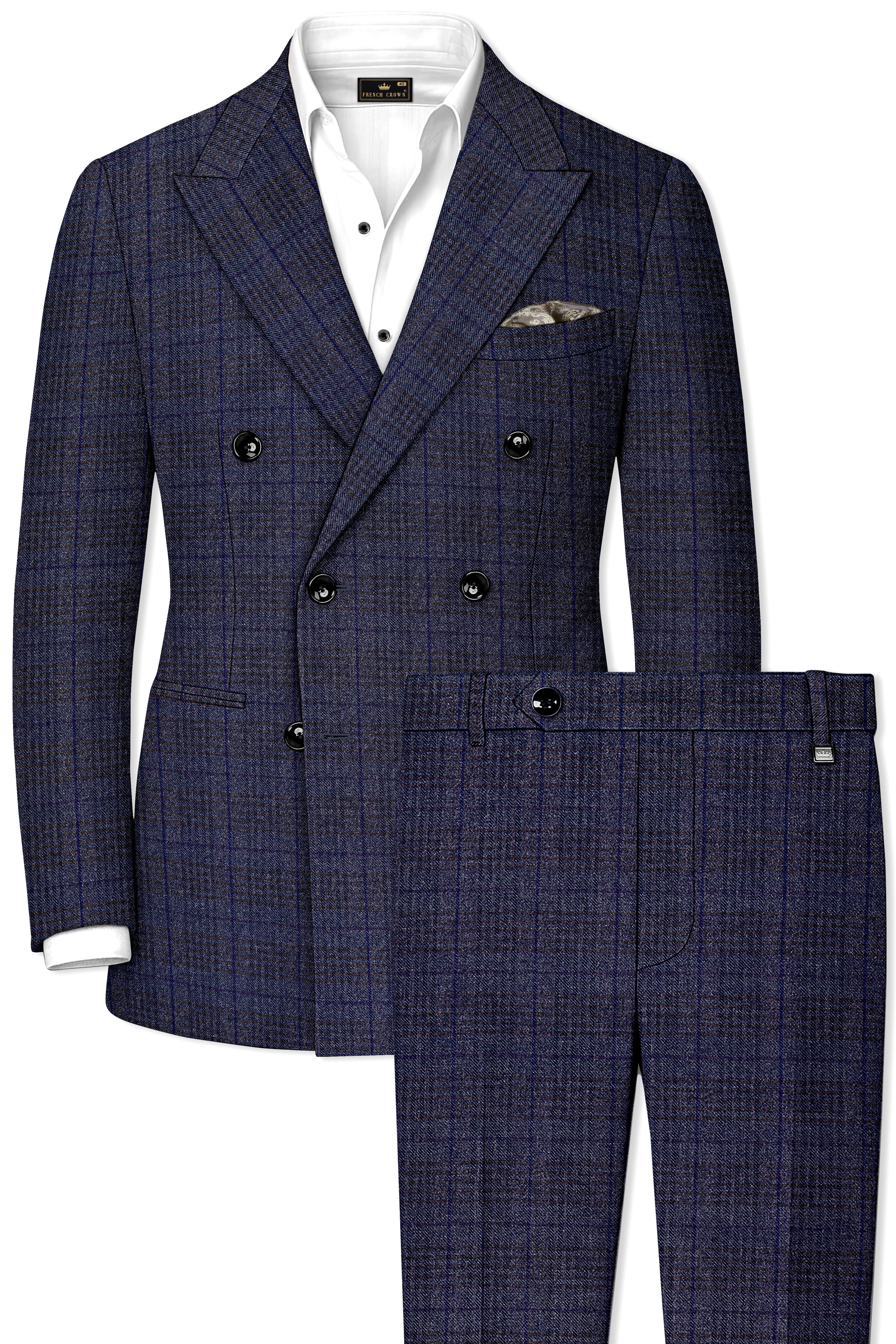 Horizon-Martinique Blue windowpane Tweed Double Breasted Suits