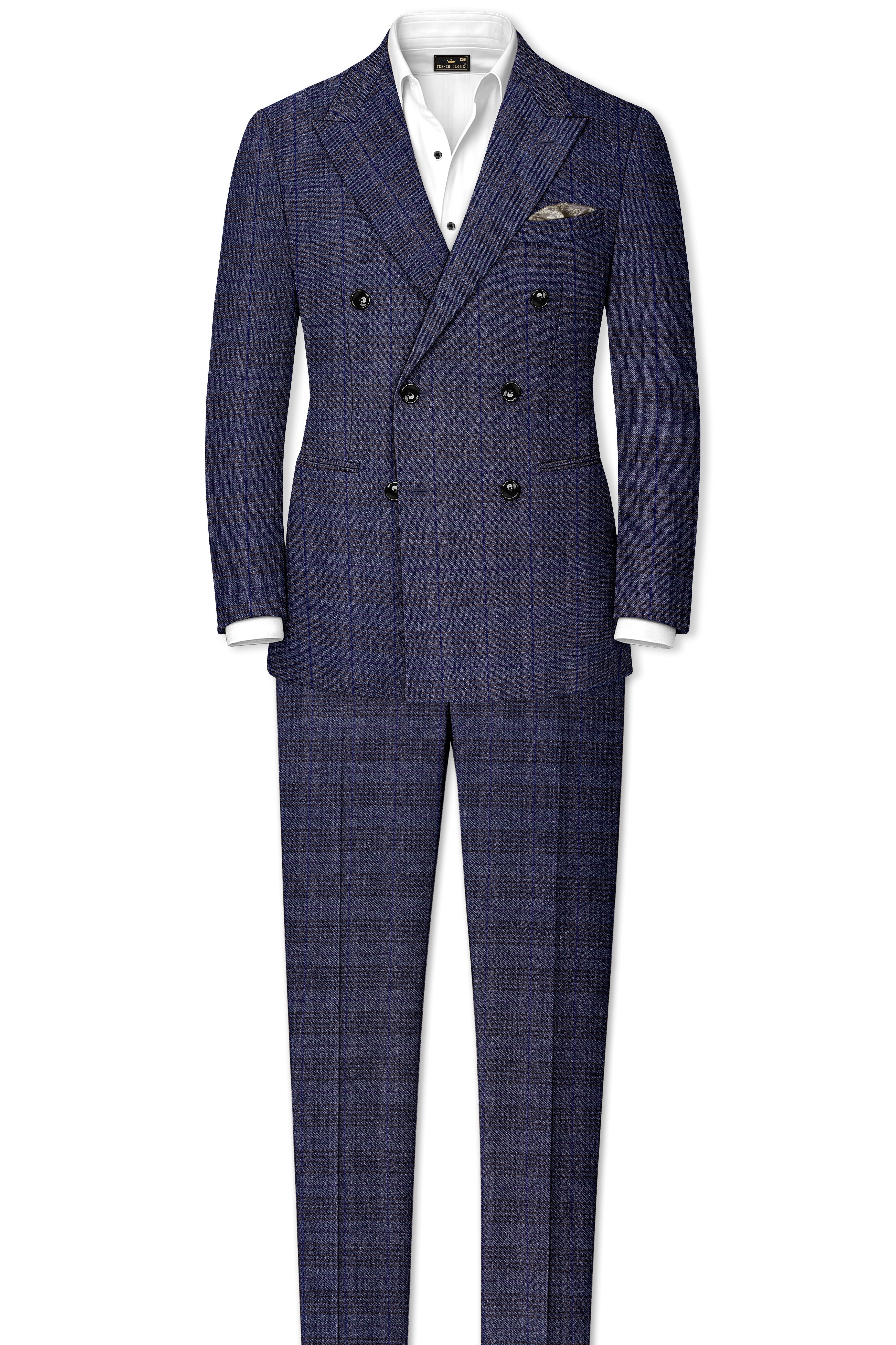 Horizon-Martinique Blue windowpane Tweed Double Breasted Suits