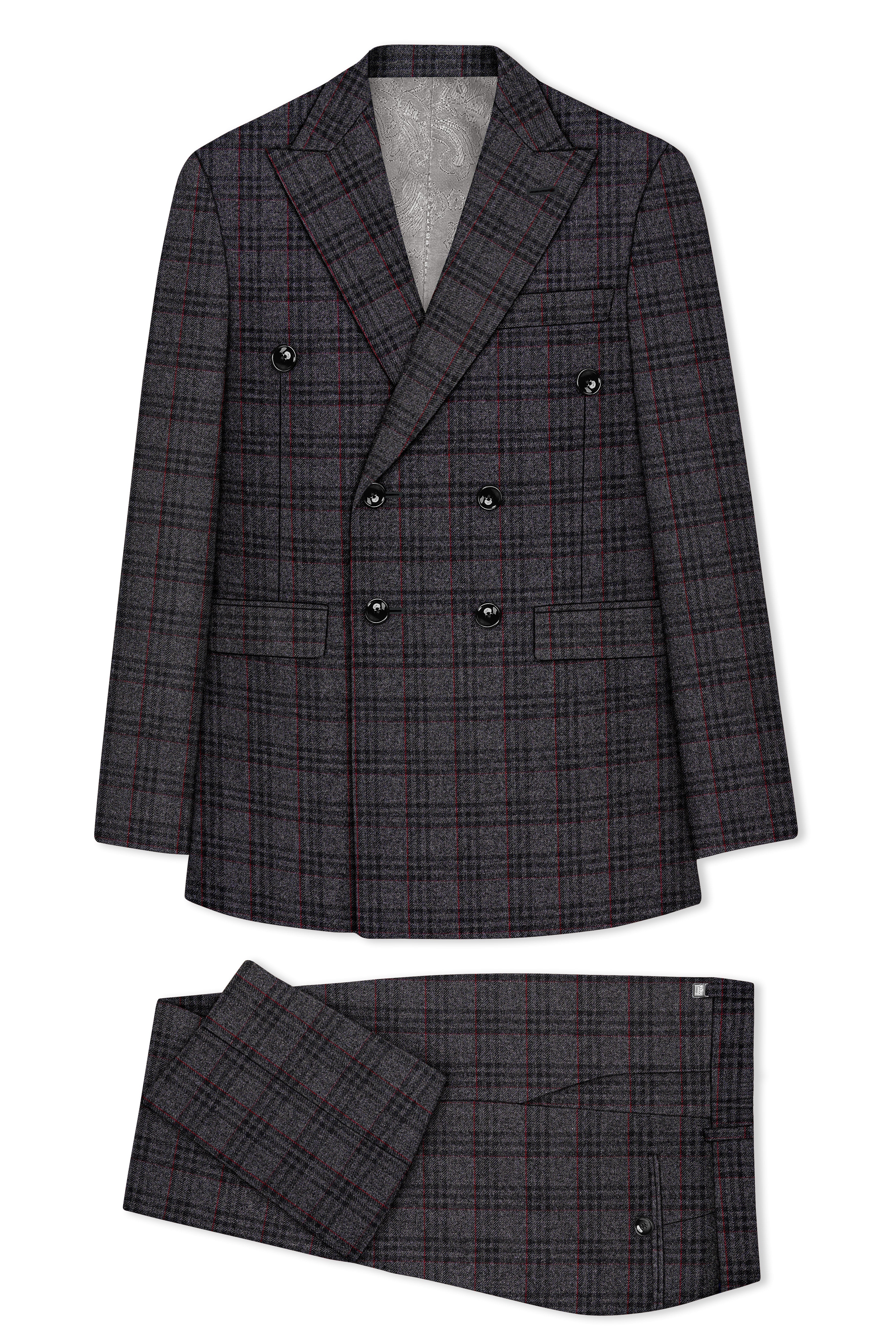Velours-Ship Gray Plaid Tweed Double Breasted Suits