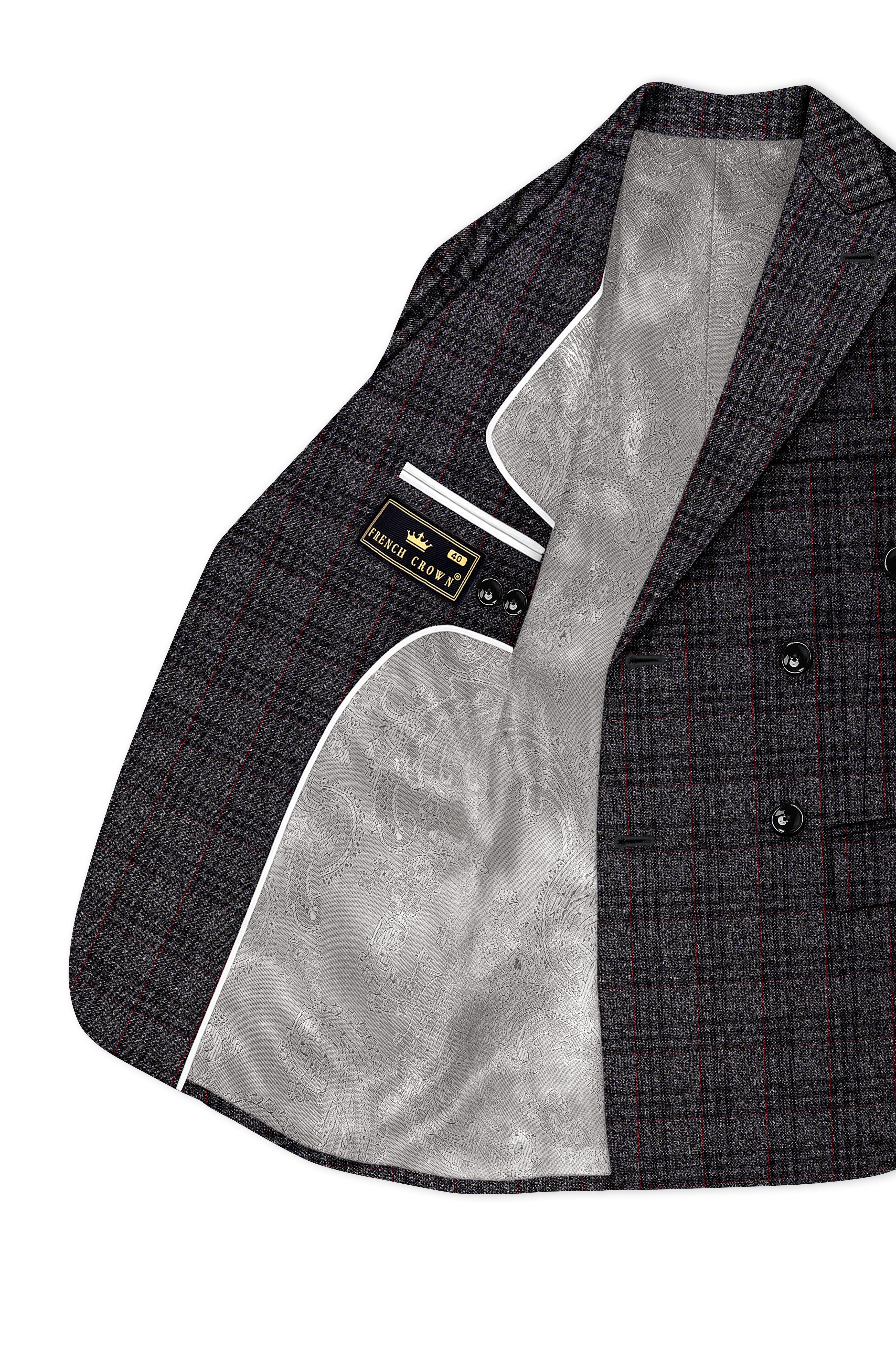 Velours-Ship Gray Plaid Tweed Double Breasted Suits