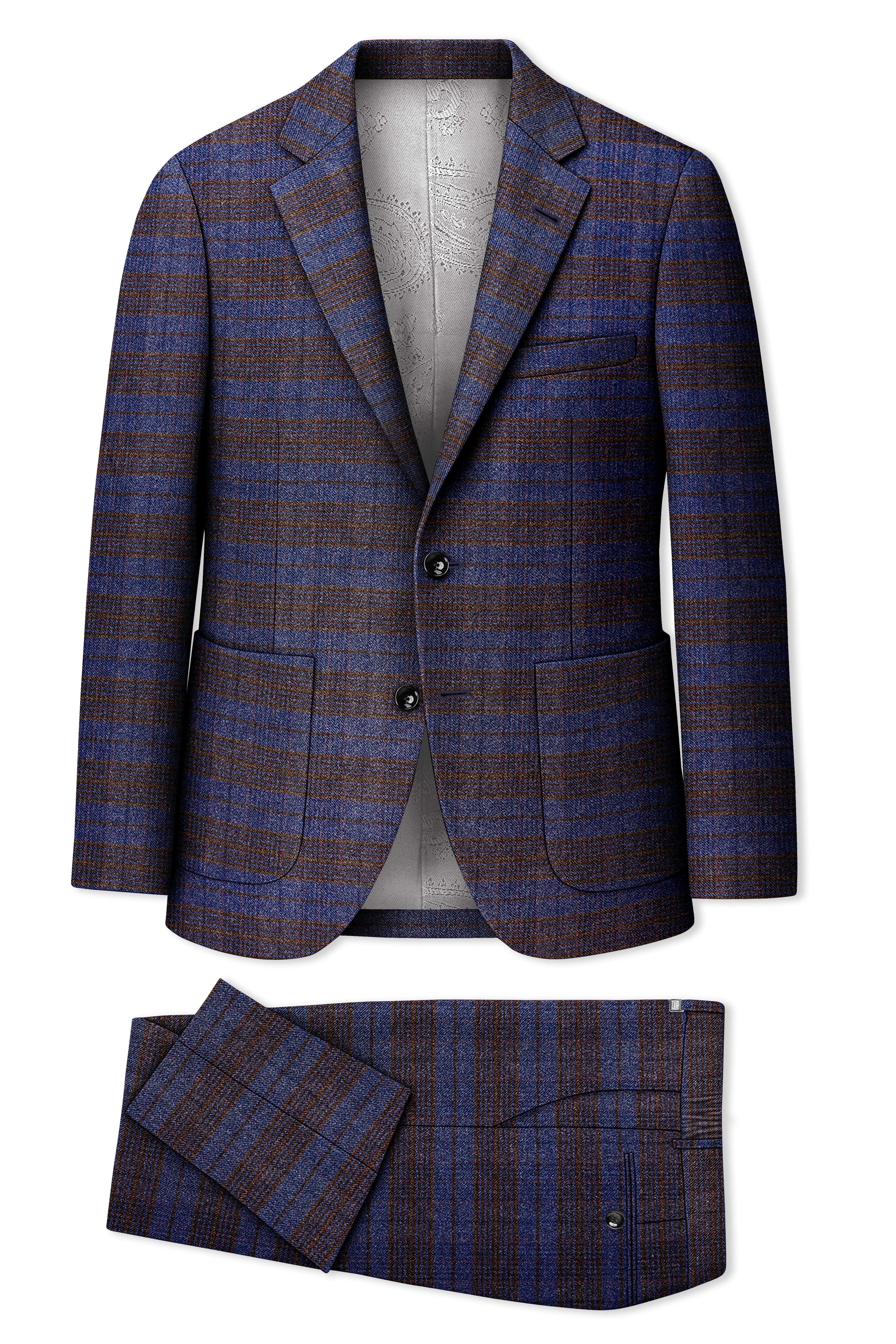 Velourish-Tealish Blue And Tuatara Gray Glen Plaid Tweed Single Breasted Sports Suits