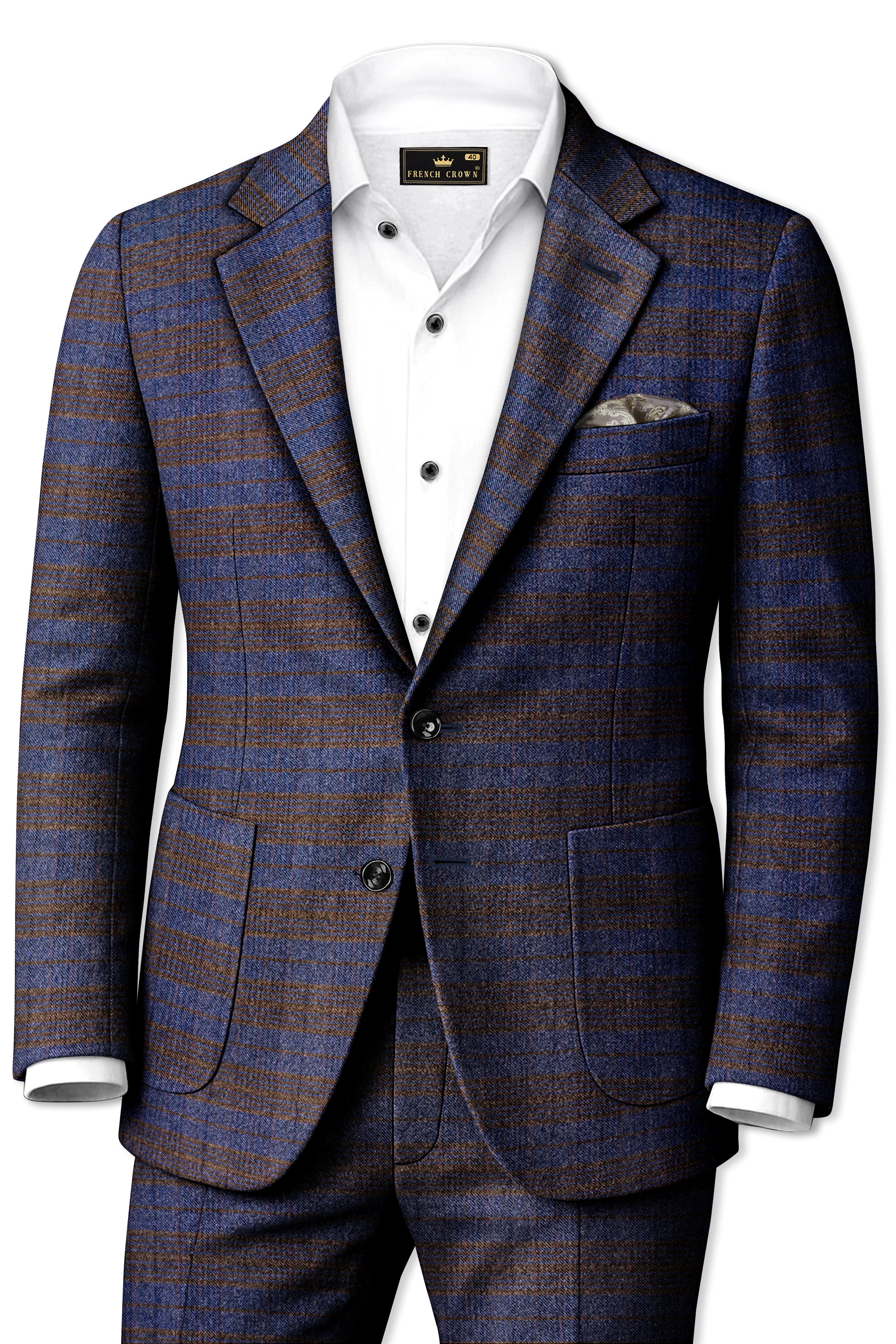 Velourish-Tealish Blue And Tuatara Gray Glen Plaid Tweed Single Breasted Sports Suits