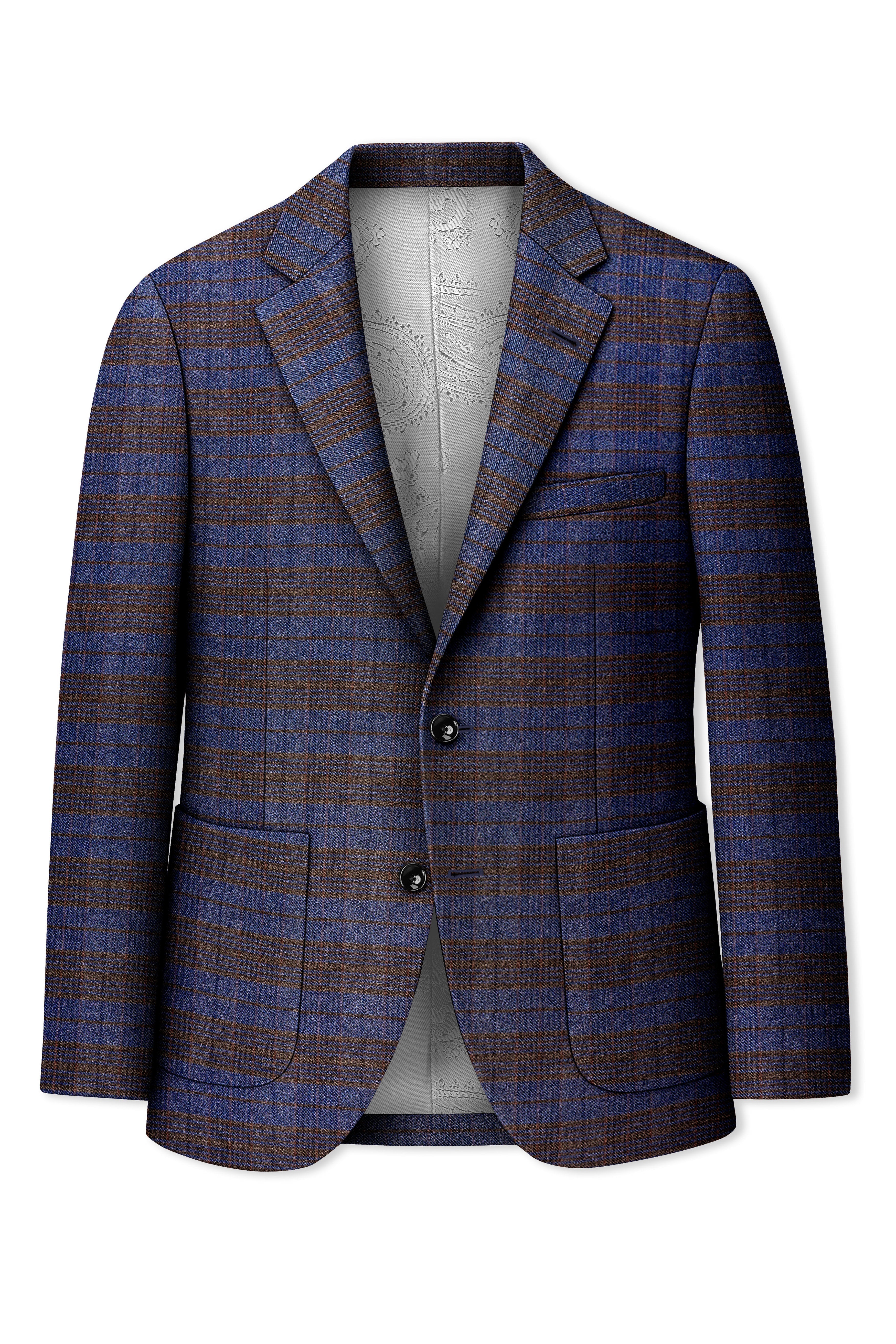 Velourish-Tealish Blue And Tuatara Gray Glen Plaid Tweed Single Breasted Sports Suits
