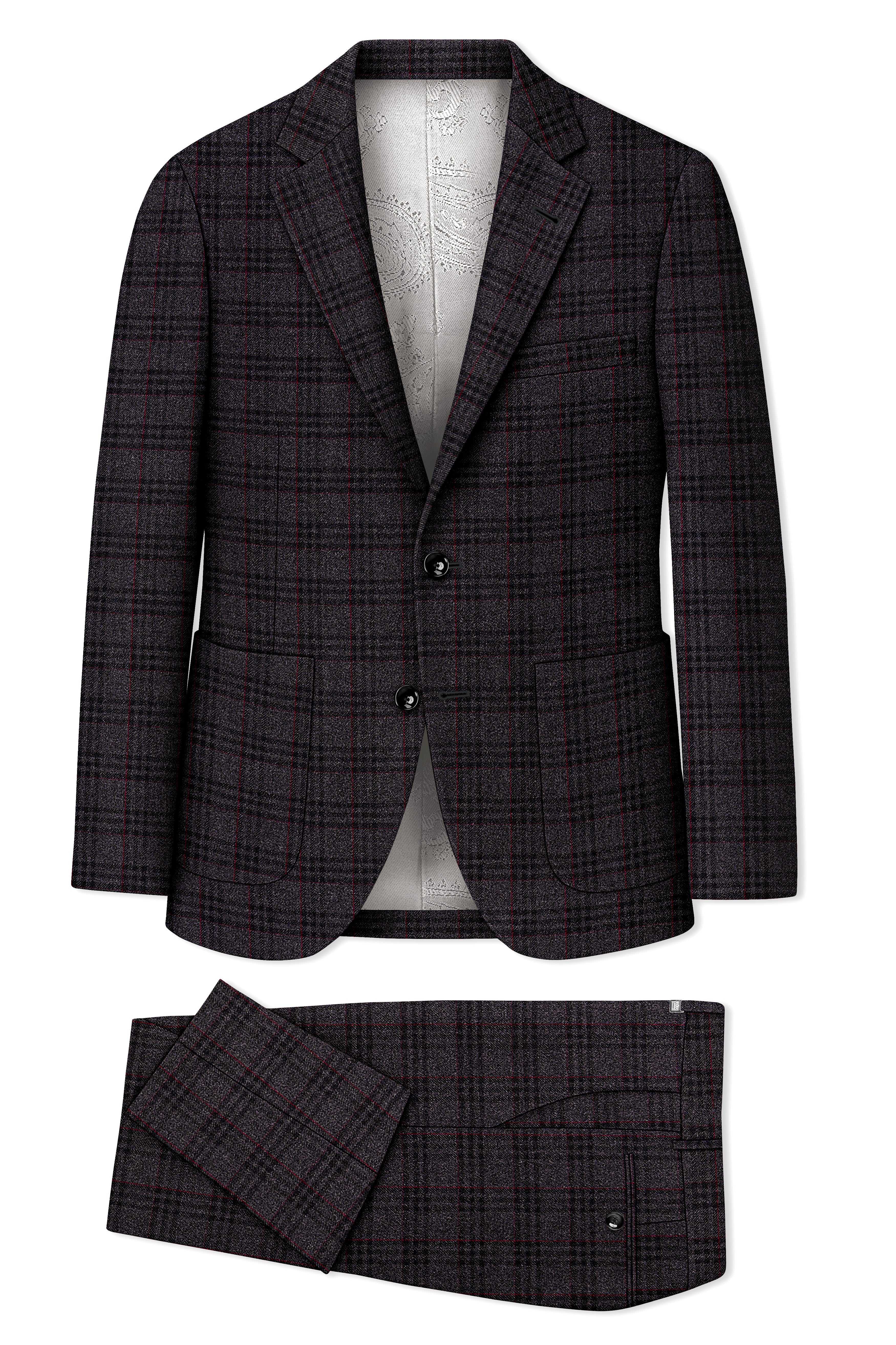 Velours-Ship Gray Plaid Tweed Single Breasted Sports Suits
