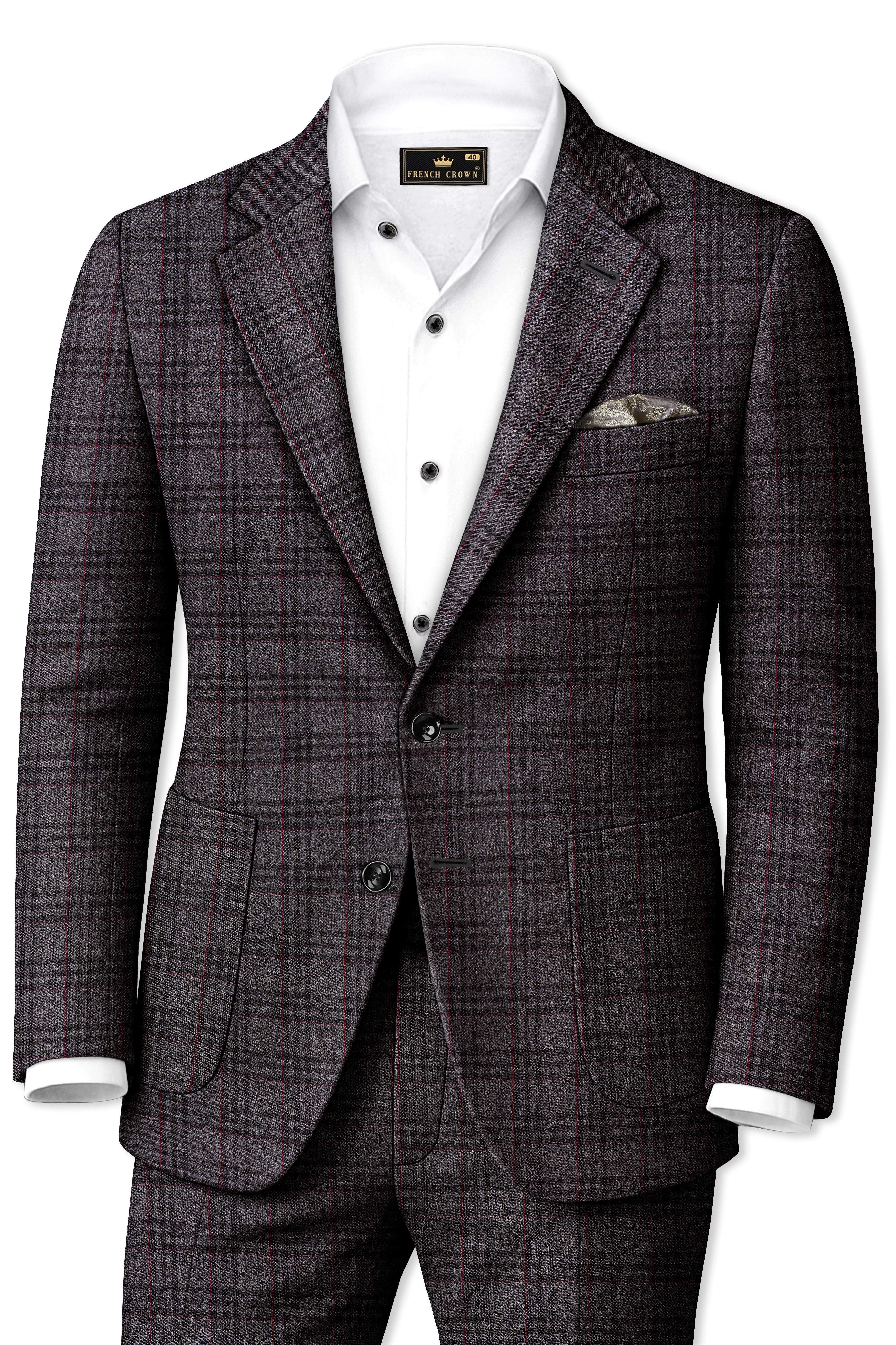 Velours-Ship Gray Plaid Tweed Single Breasted Sports Suits