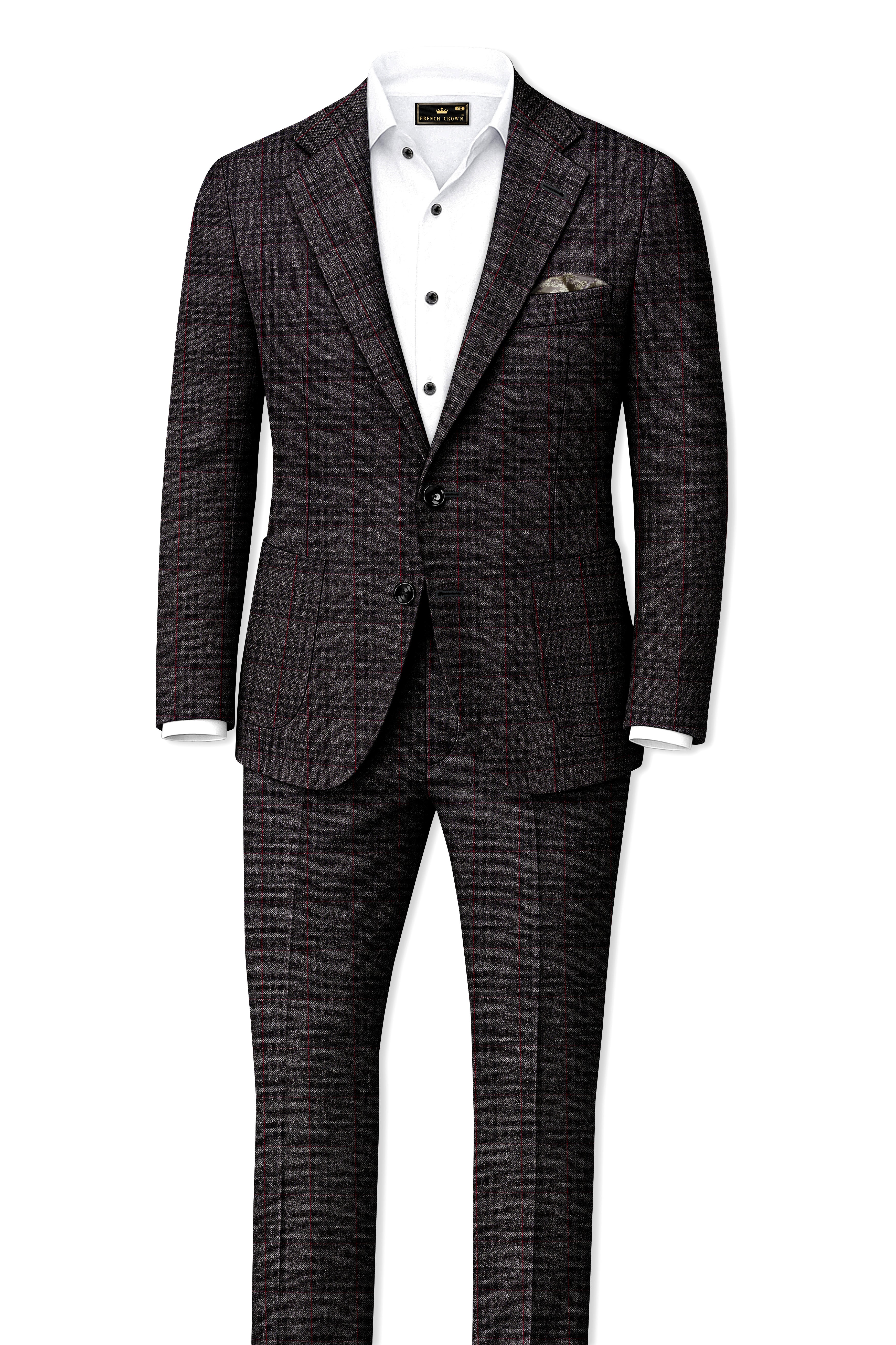 Velours-Ship Gray Plaid Tweed Single Breasted Sports Suits