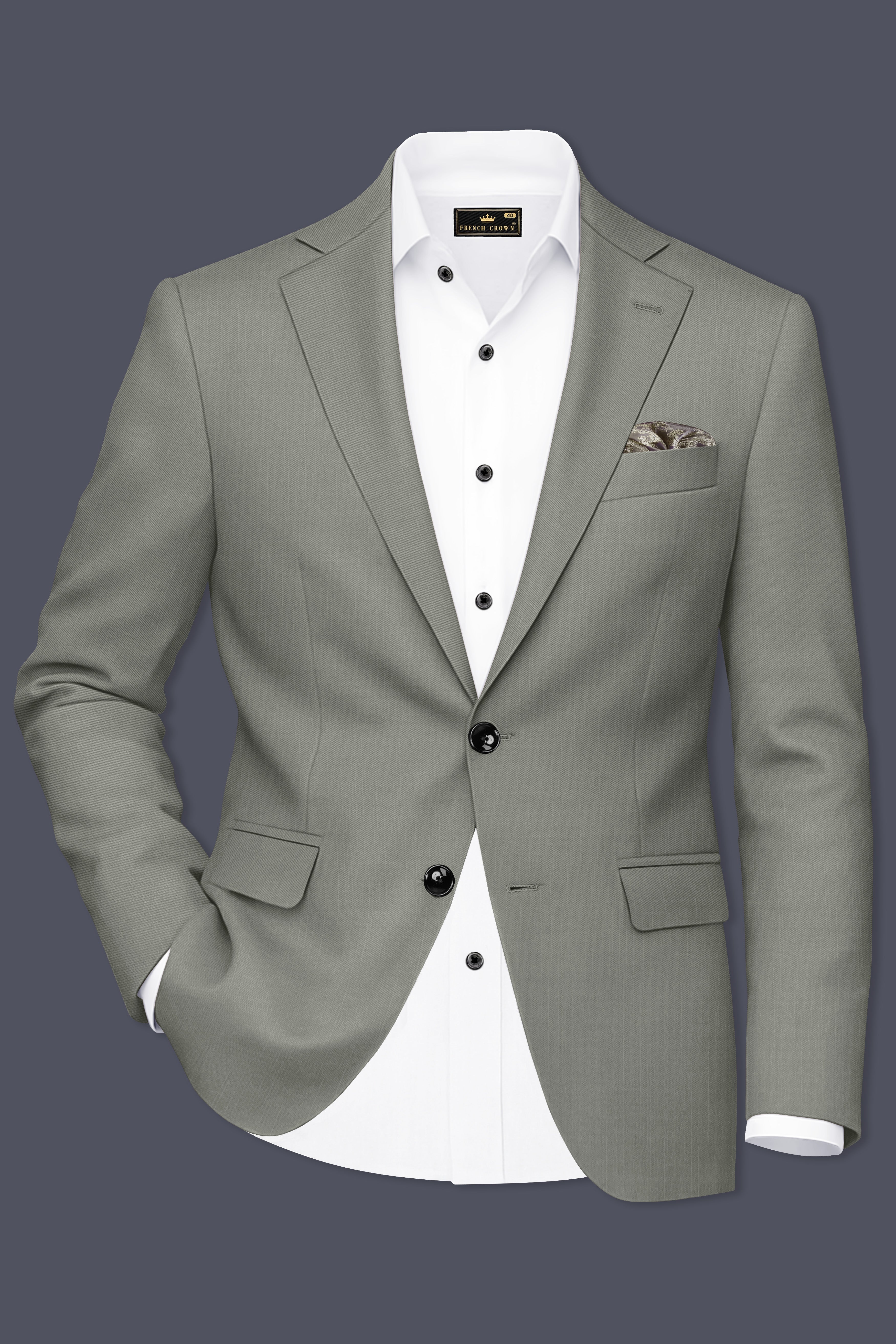Verdure-Sage Green Wool Rich Single Breasted Slight Stretch Suits