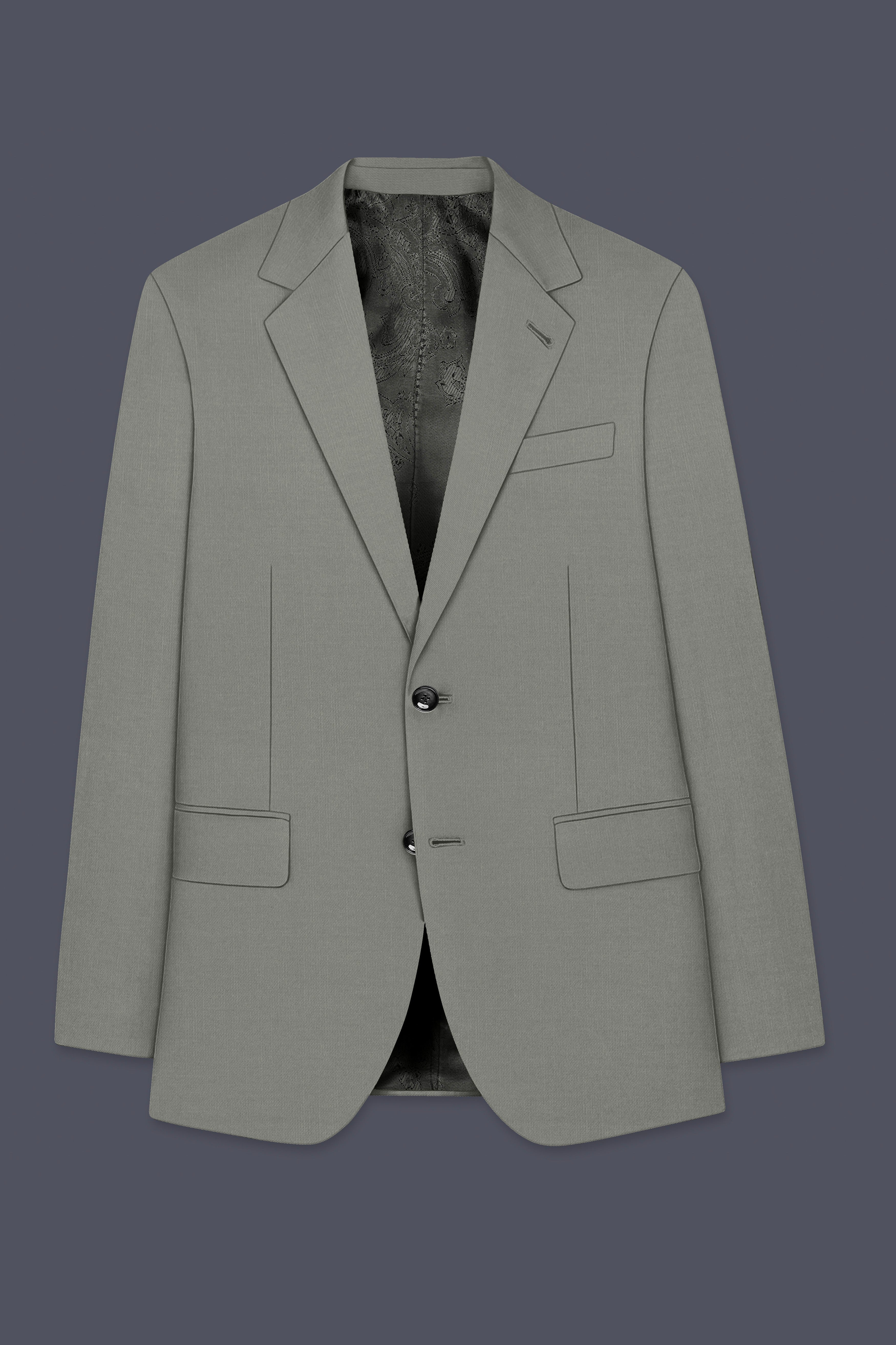 Verdure-Sage Green Wool Rich Single Breasted Slight Stretch Suits