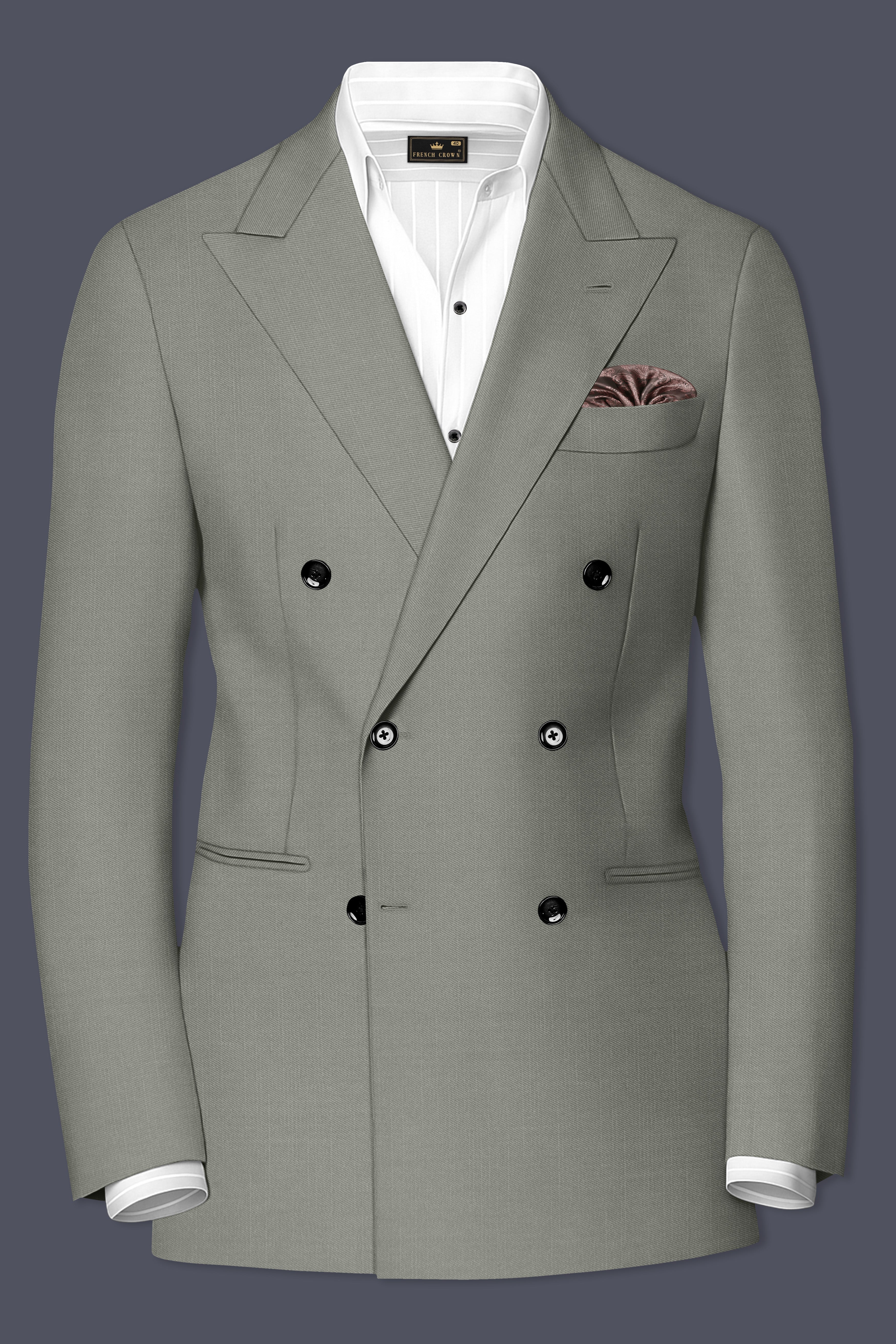 Verdure-Sage Green Wool Rich Double Breasted Slight Stretch Suits