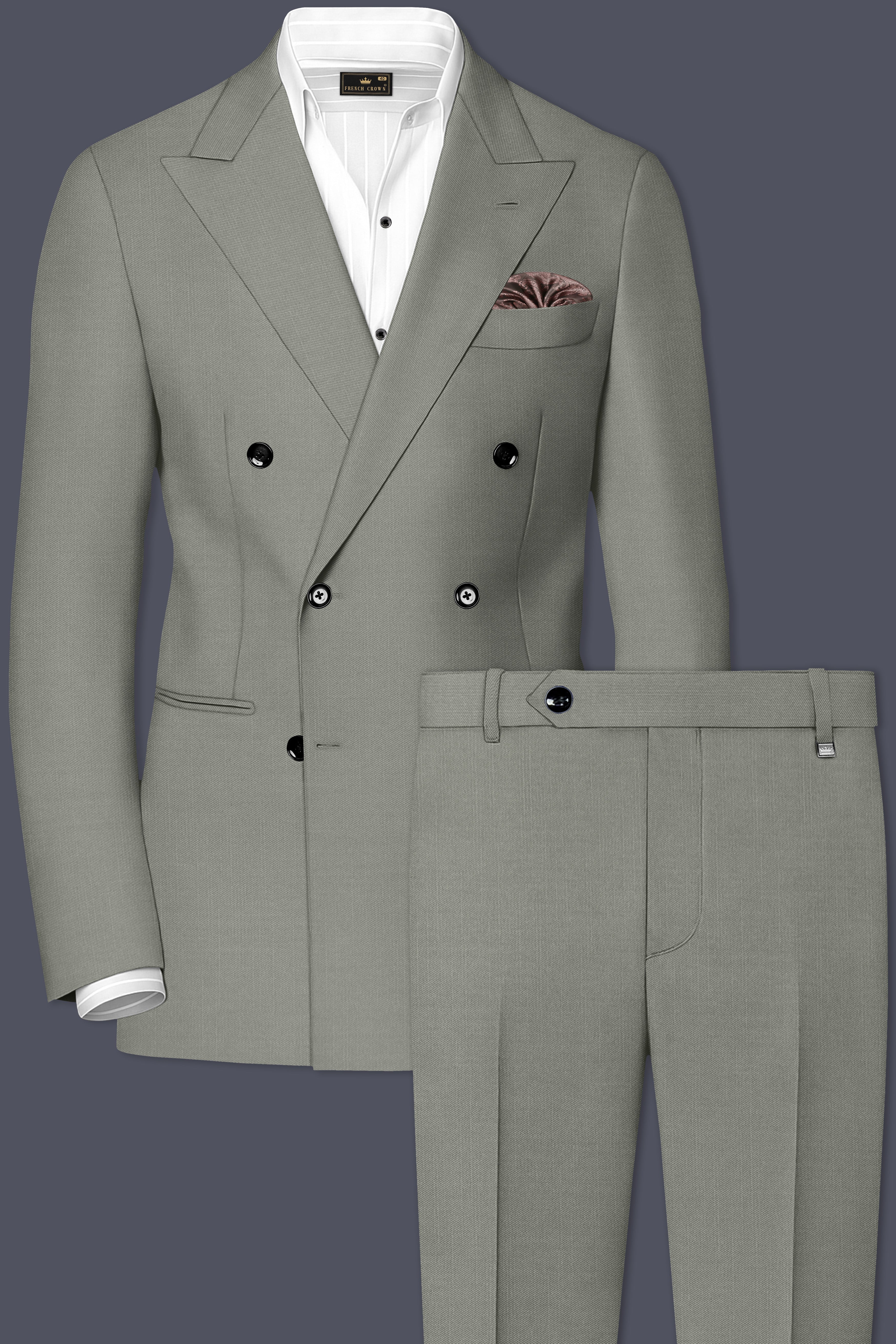 Verdure-Sage Green Wool Rich Double Breasted Slight Stretch Suits