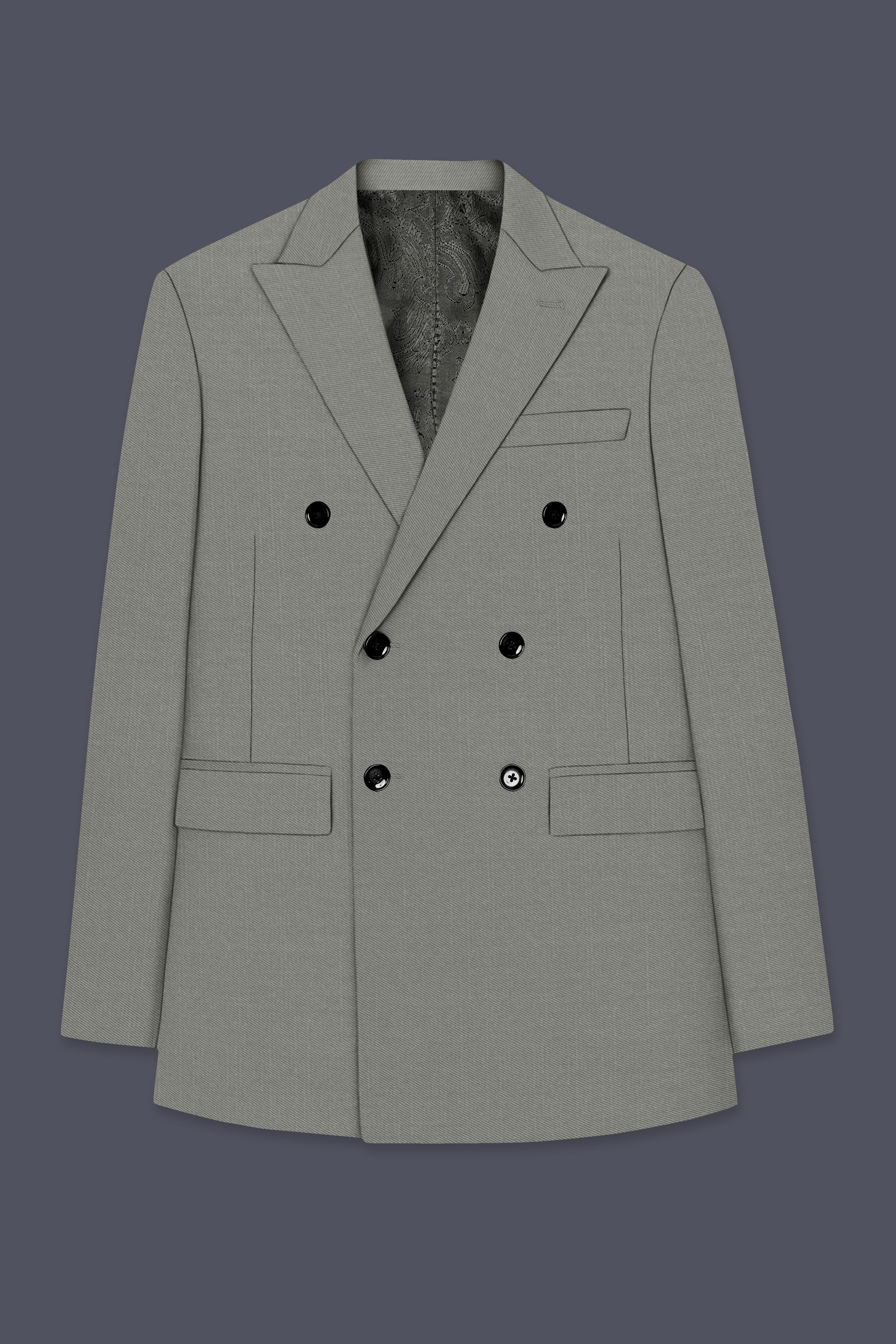 Verdure-Sage Green Wool Rich Double Breasted Slight Stretch Suits