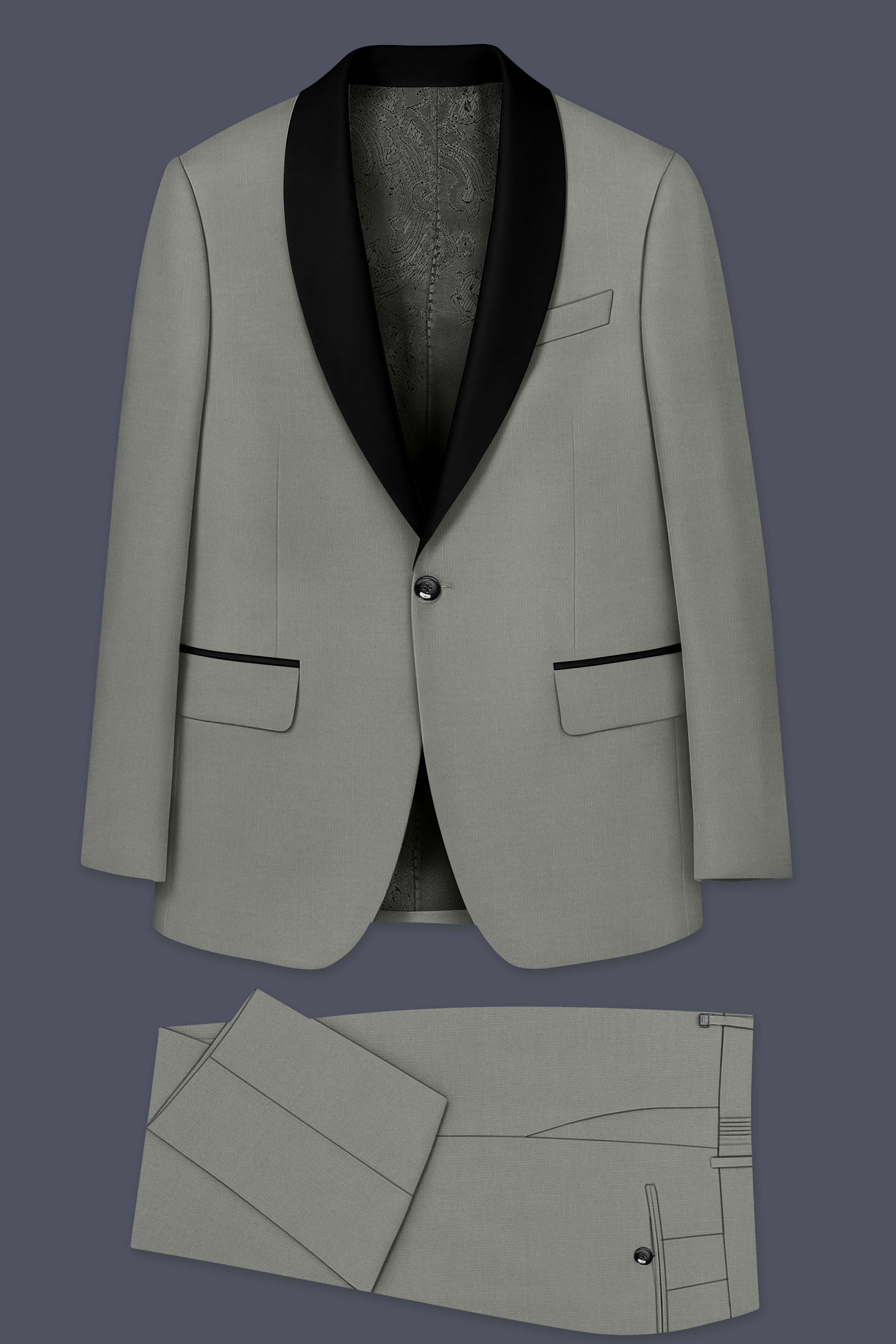 Verdure-Sage Green Wool Rich Tuxedo Slight Stretch Suits