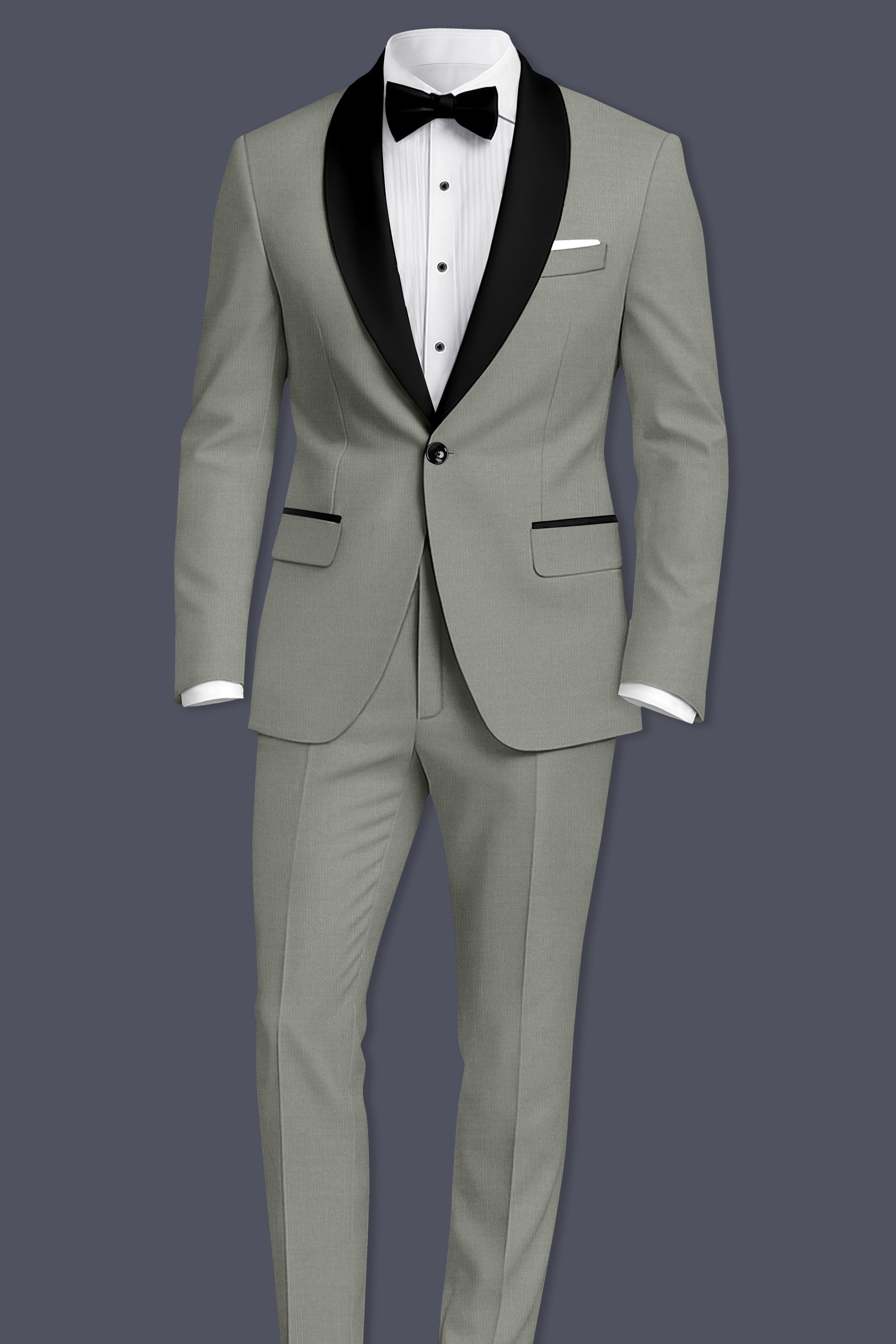 Verdure-Sage Green Wool Rich Tuxedo Slight Stretch Suits