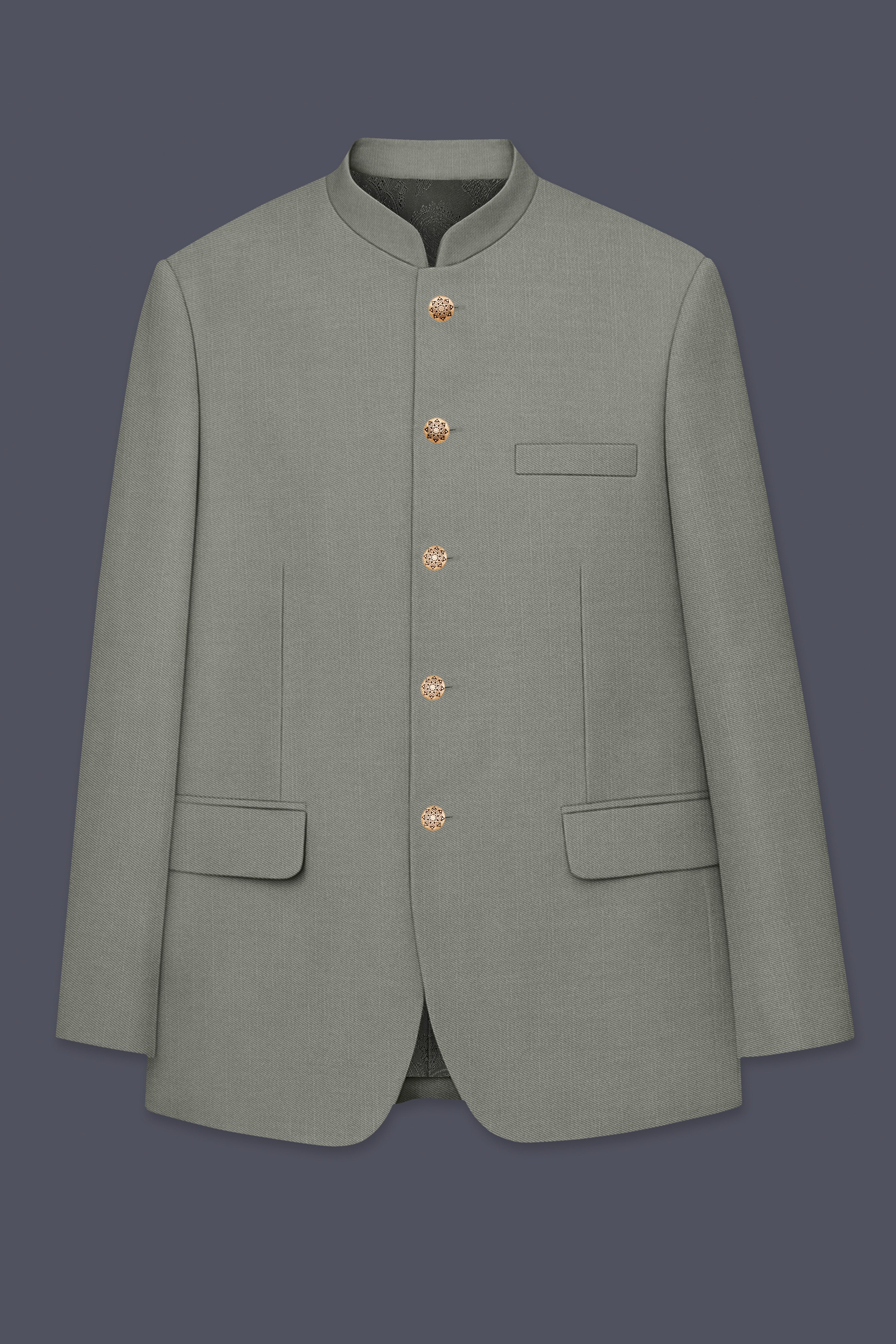 Verdure-Sage Green Wool Rich Bandhgala Slight Stretch Suits