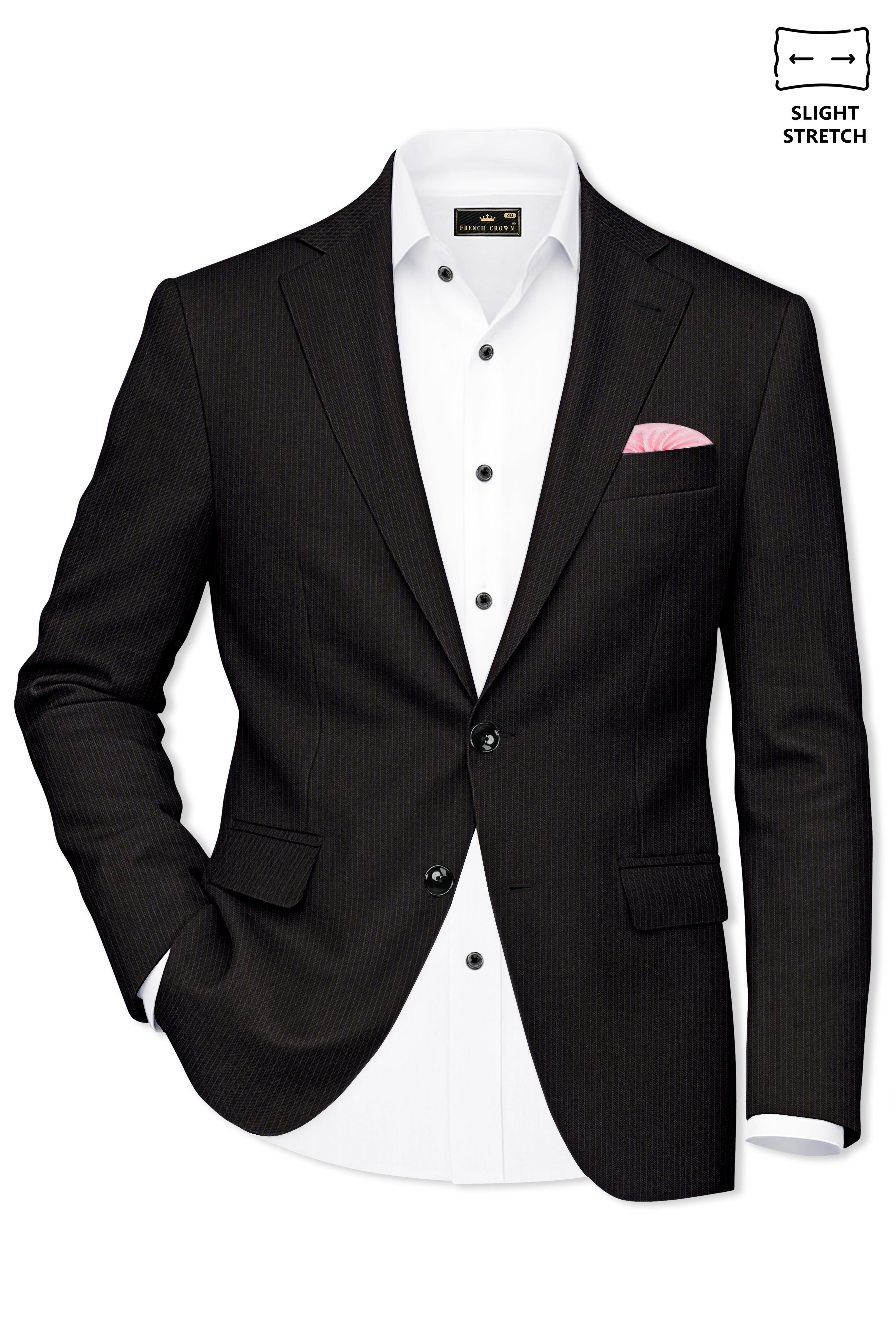 Imperio-Umber Brown Pencil Striped Wool Rich Slight Stretch Single Breasted Suit