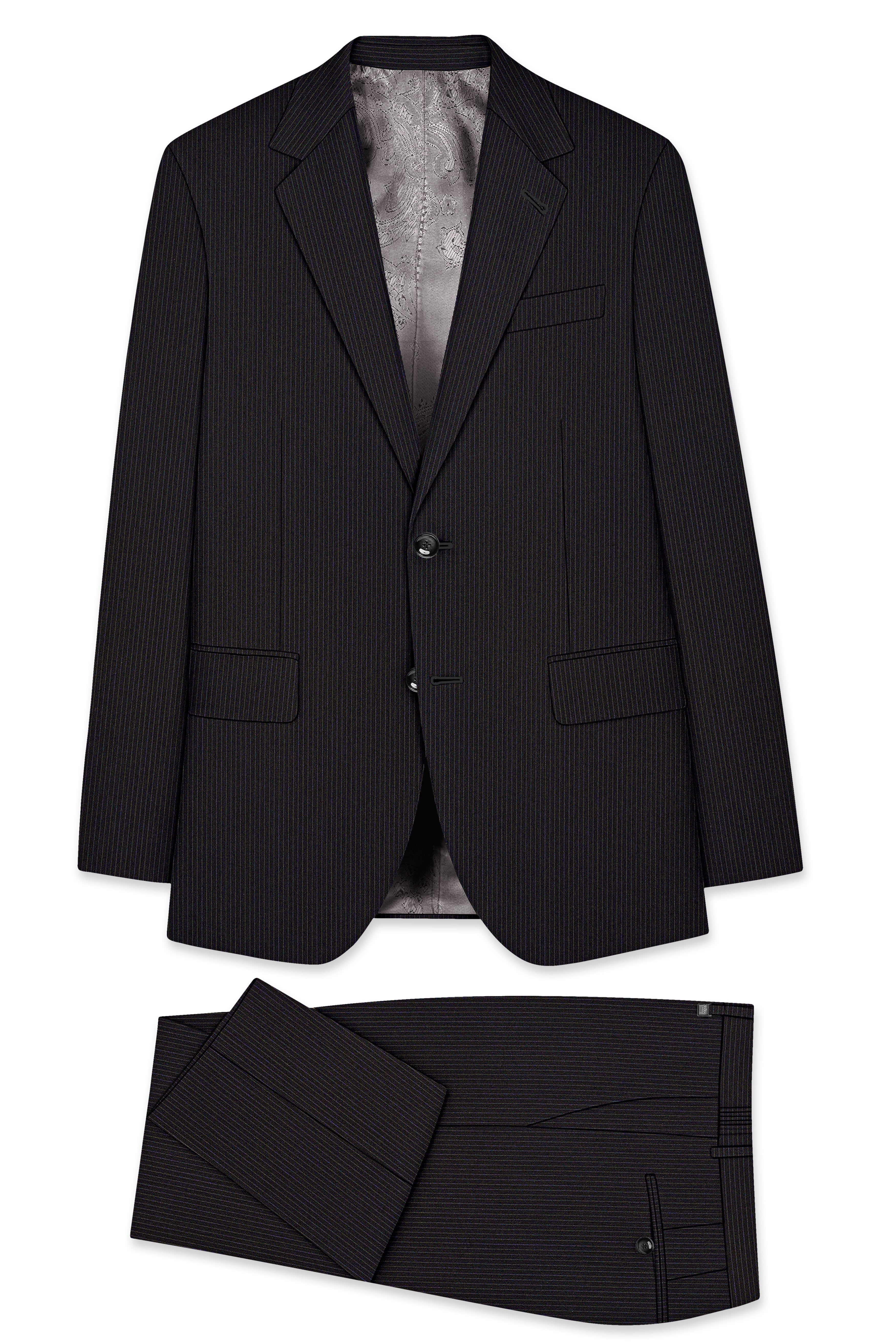 Imperio-Umber Brown Pencil Striped Wool Rich Slight Stretch Single Breasted Suit