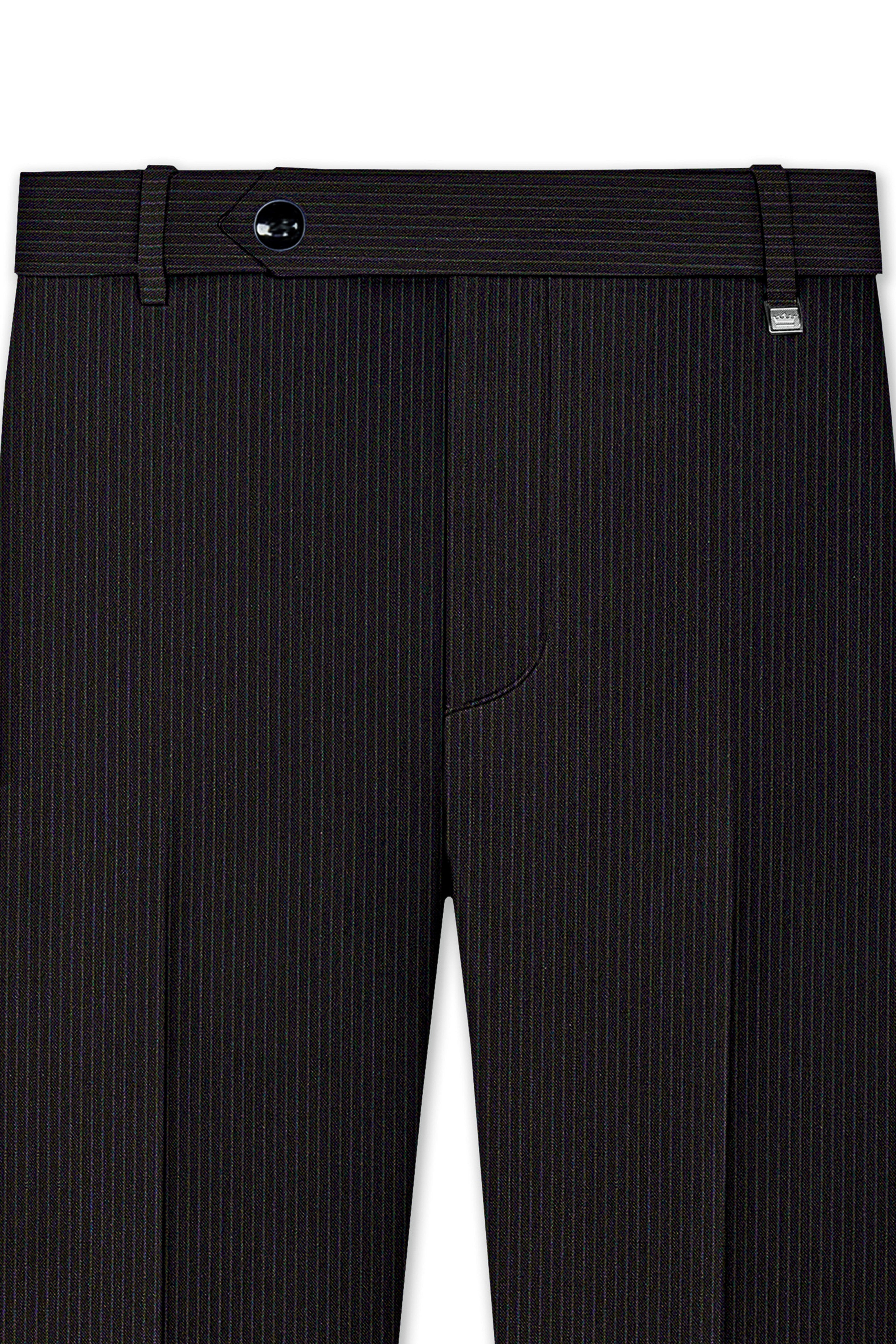 Imperio-Umber Brown Pencil Striped Wool Rich Slight Stretch Single Breasted Suit