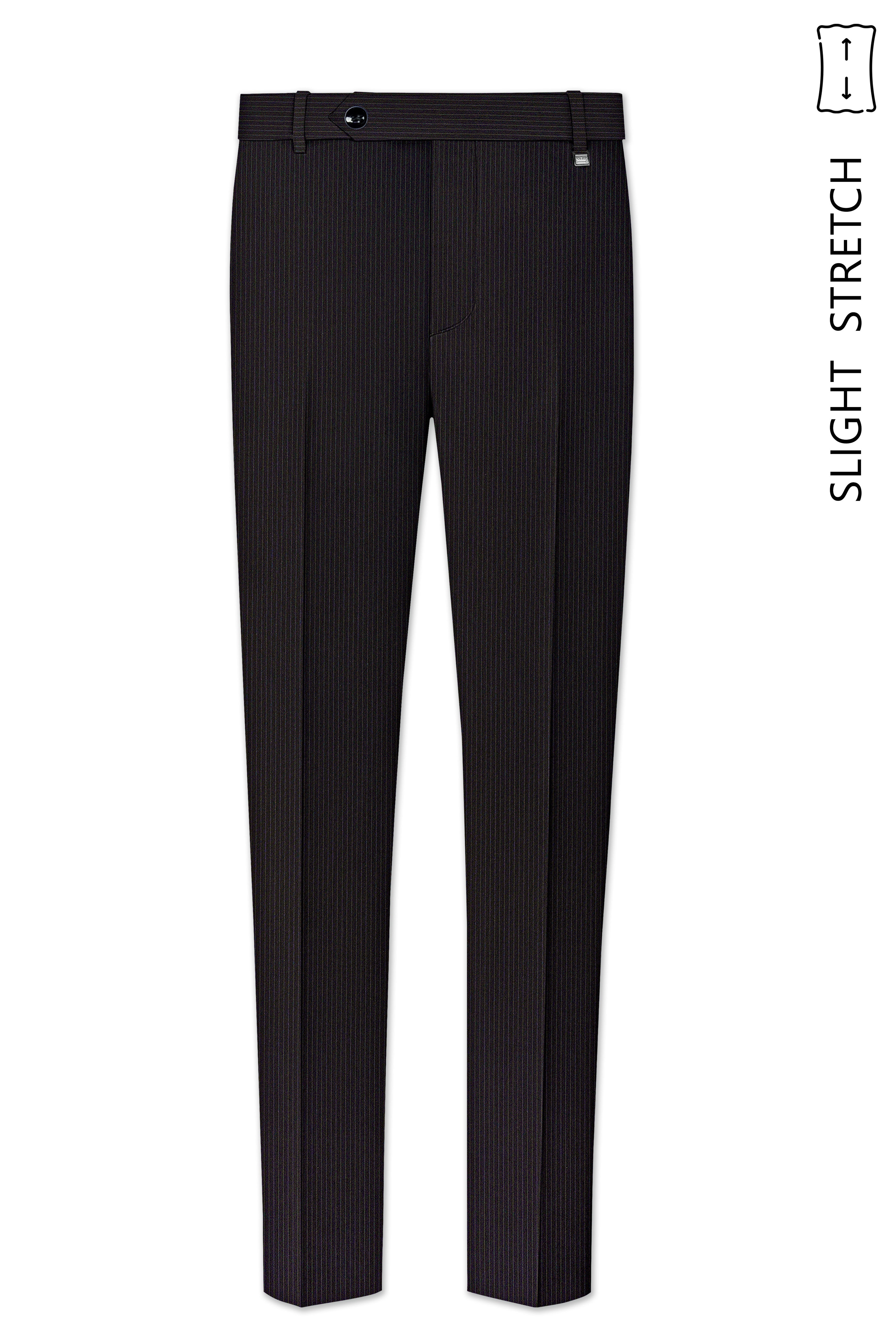 Imperio-Umber Brown Pencil Striped Wool Rich Slight Stretch Single Breasted Suit