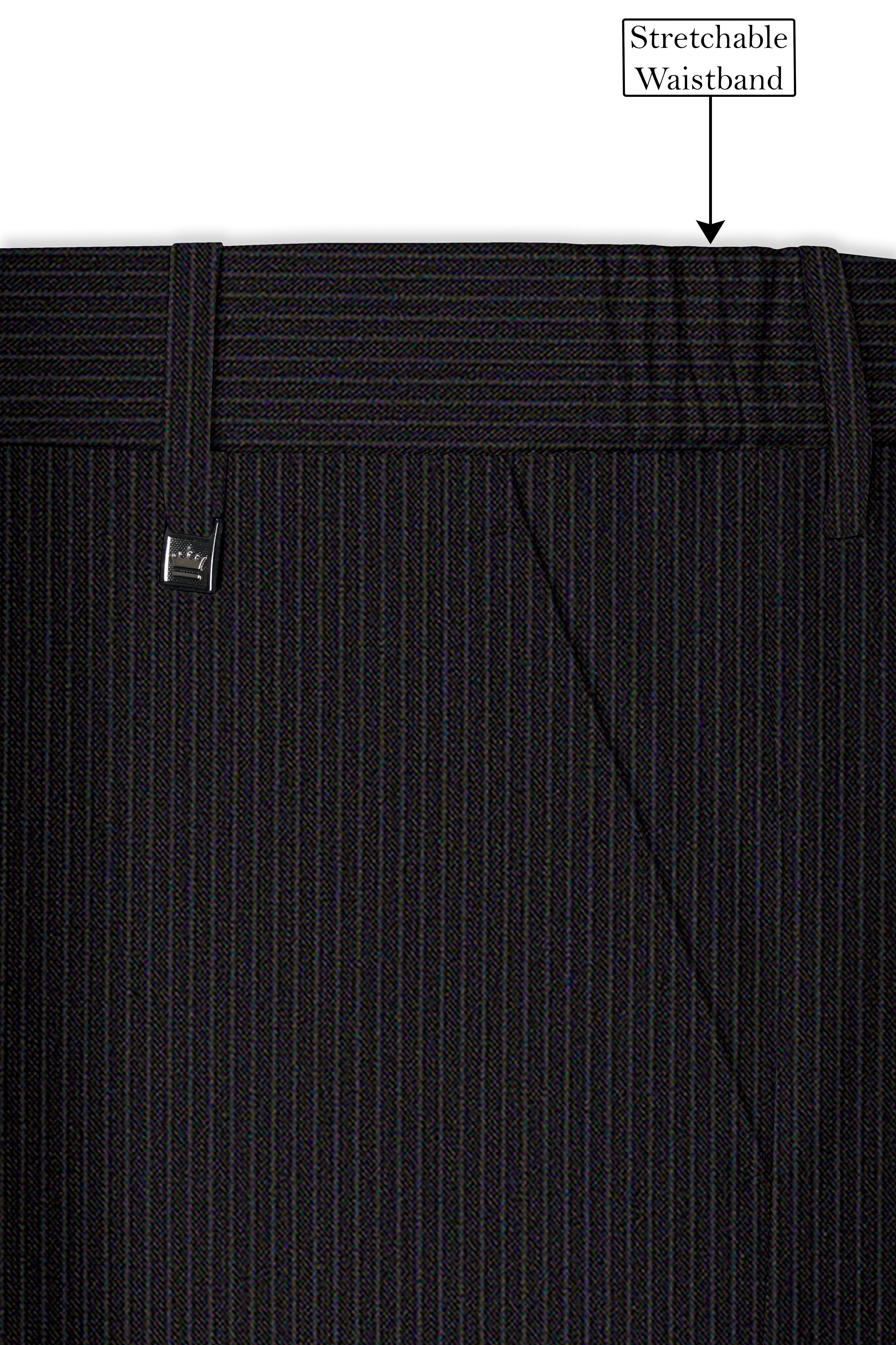 Imperio-Umber Brown Pencil Striped Wool Rich Slight Stretch Single Breasted Suit