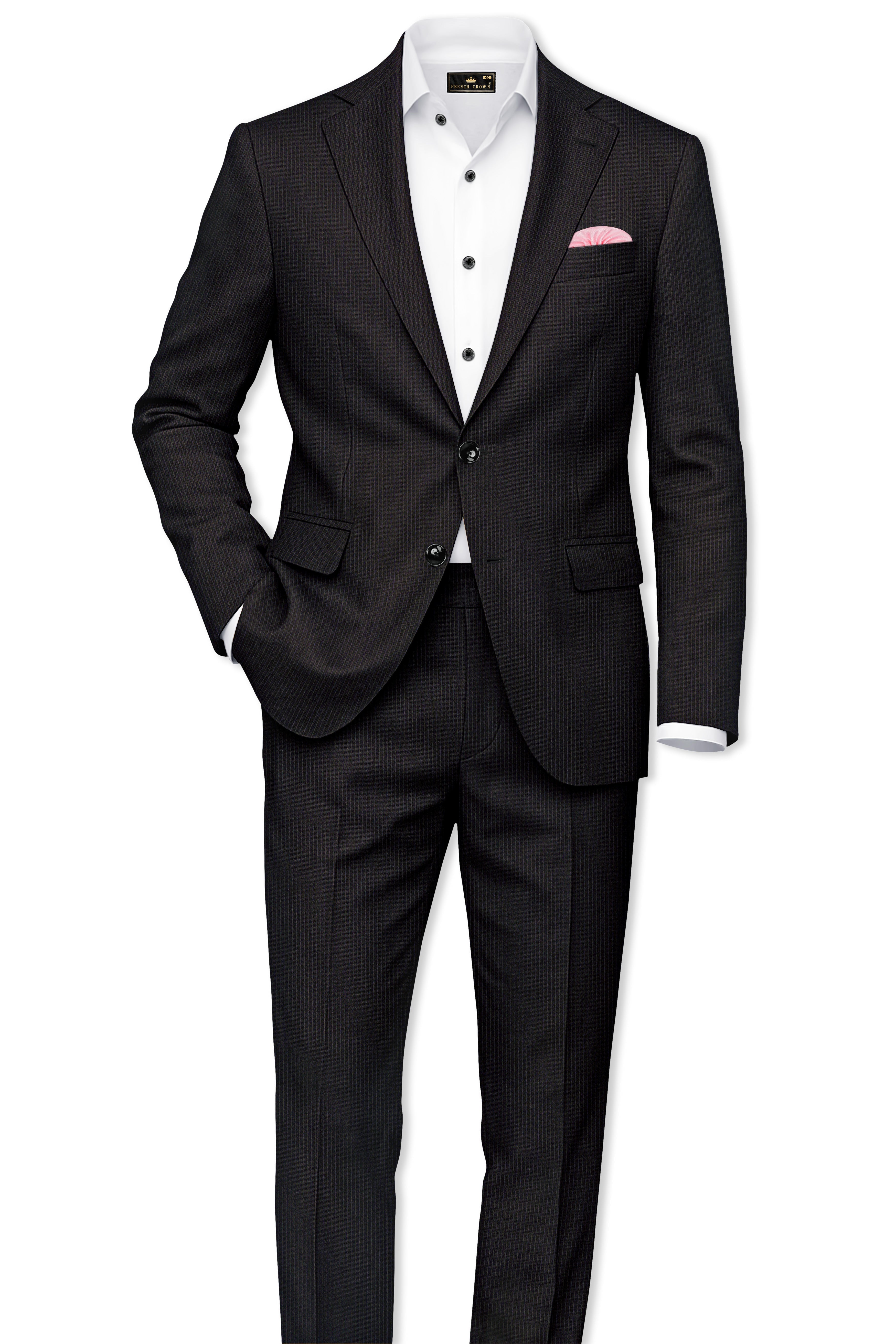 Imperio-Umber Brown Pencil Striped Wool Rich Slight Stretch Single Breasted Suit