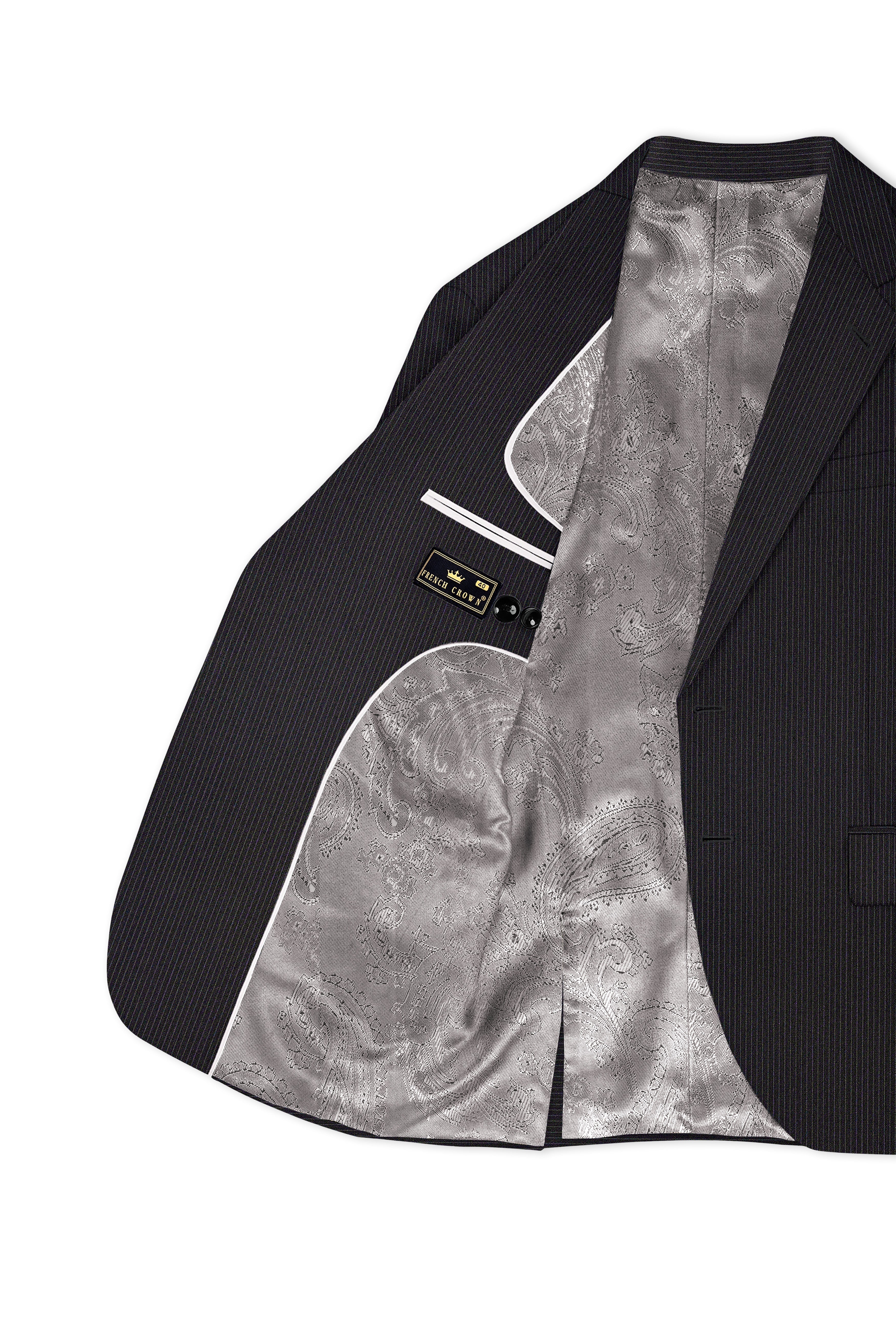 Imperio-Umber Brown Pencil Striped Wool Rich Slight Stretch Single Breasted Suit