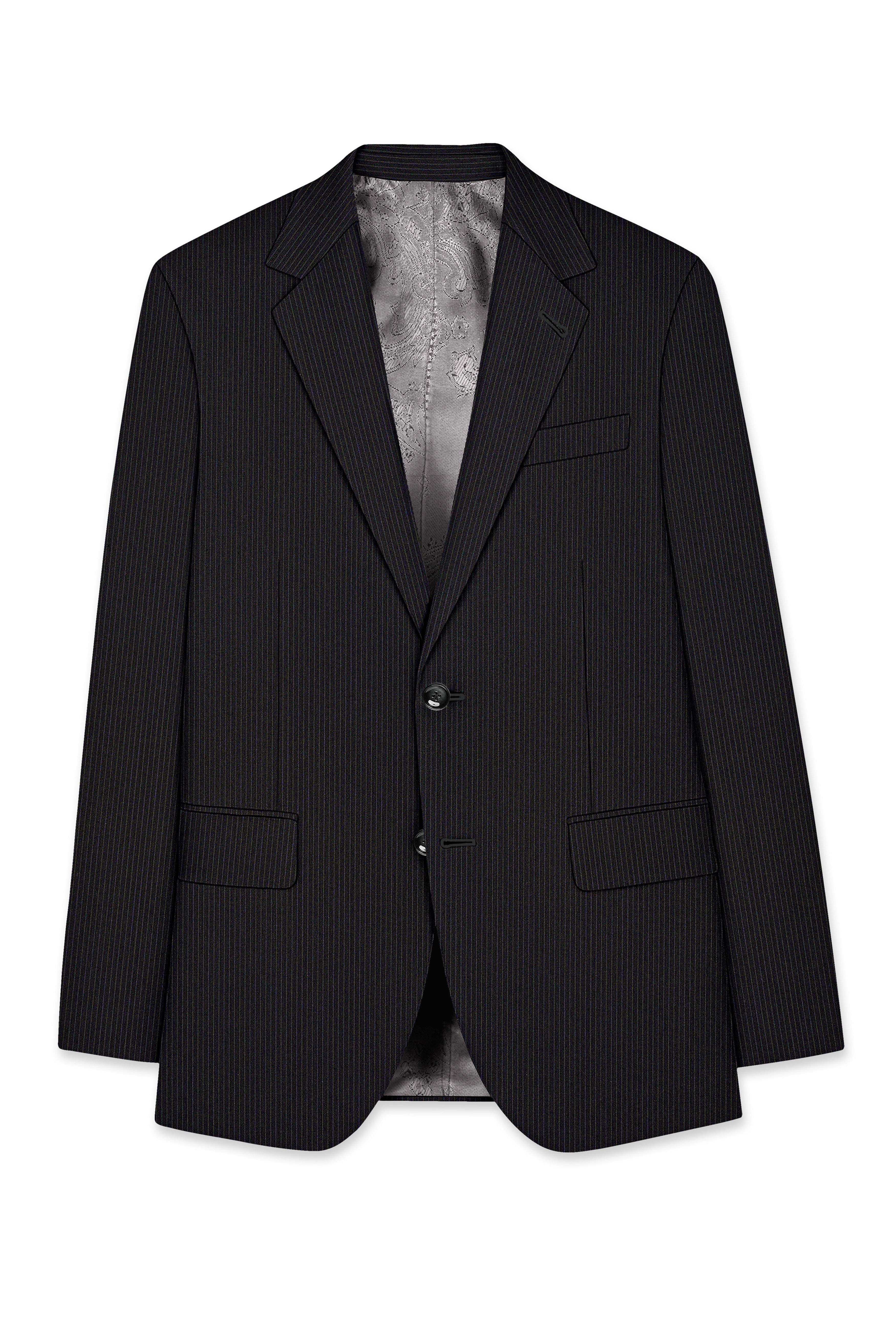 Imperio-Umber Brown Pencil Striped Wool Rich Slight Stretch Single Breasted Suit