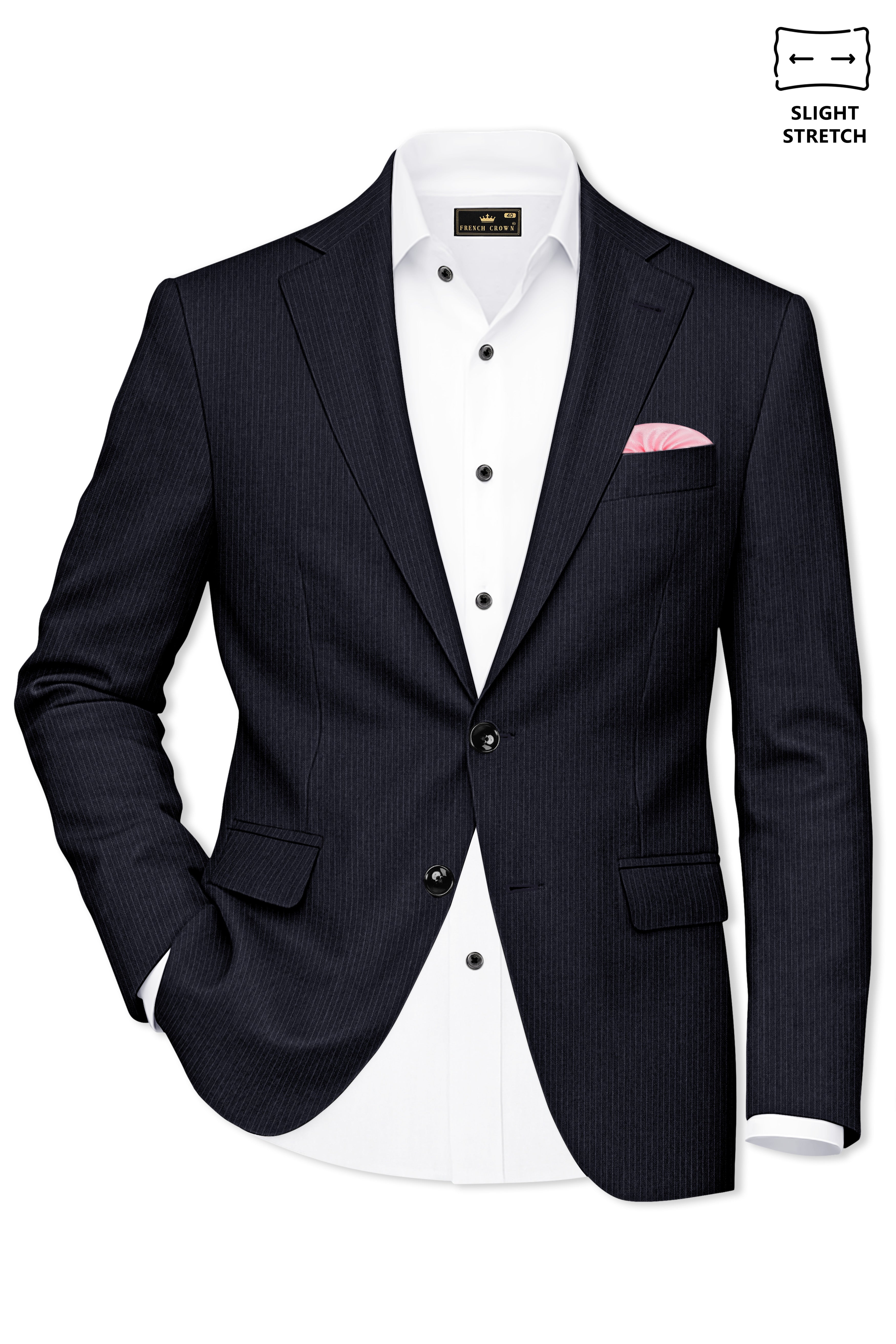 Cosmire-Space Blue Pencil Striped Wool Rich Slight Stretch Single Breasted Suit