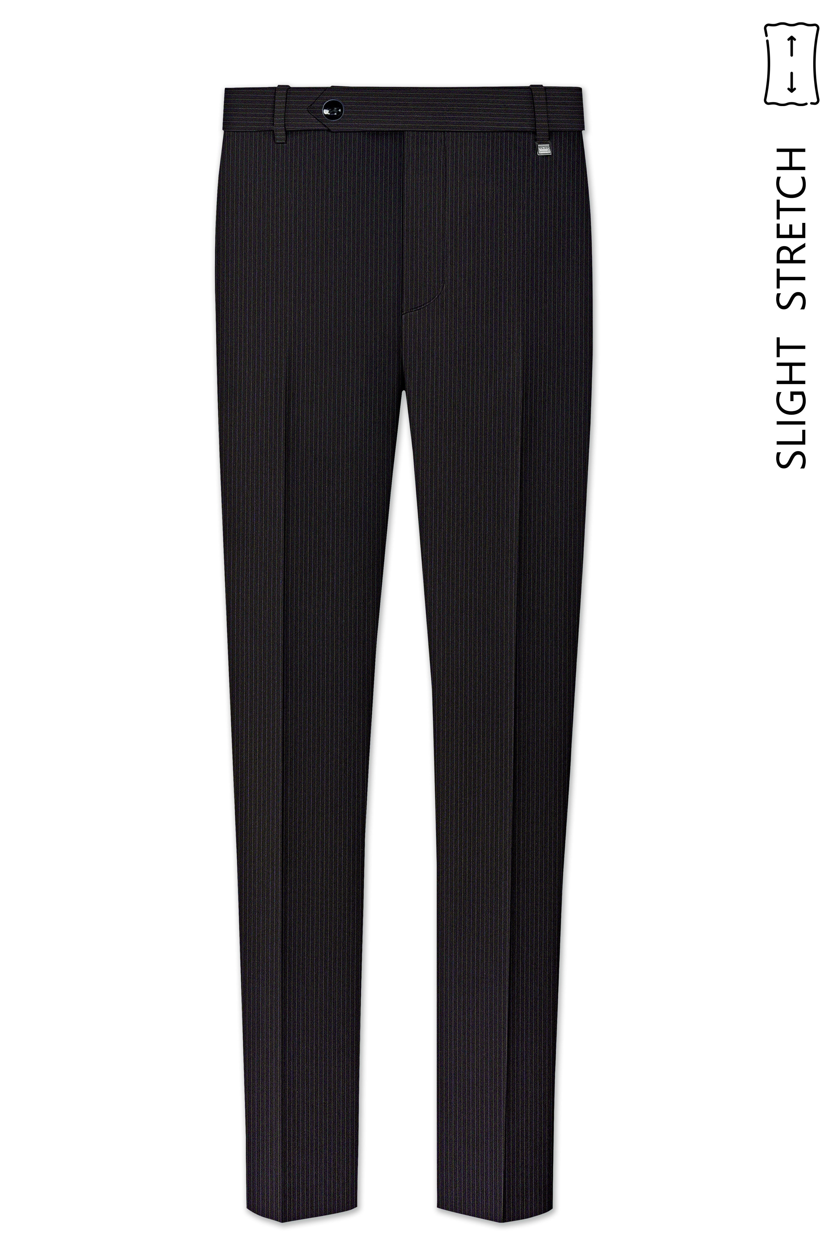 Imperio-Umber Brown Pencil Striped Wool Rich Slight Stretch Double Breasted Suit