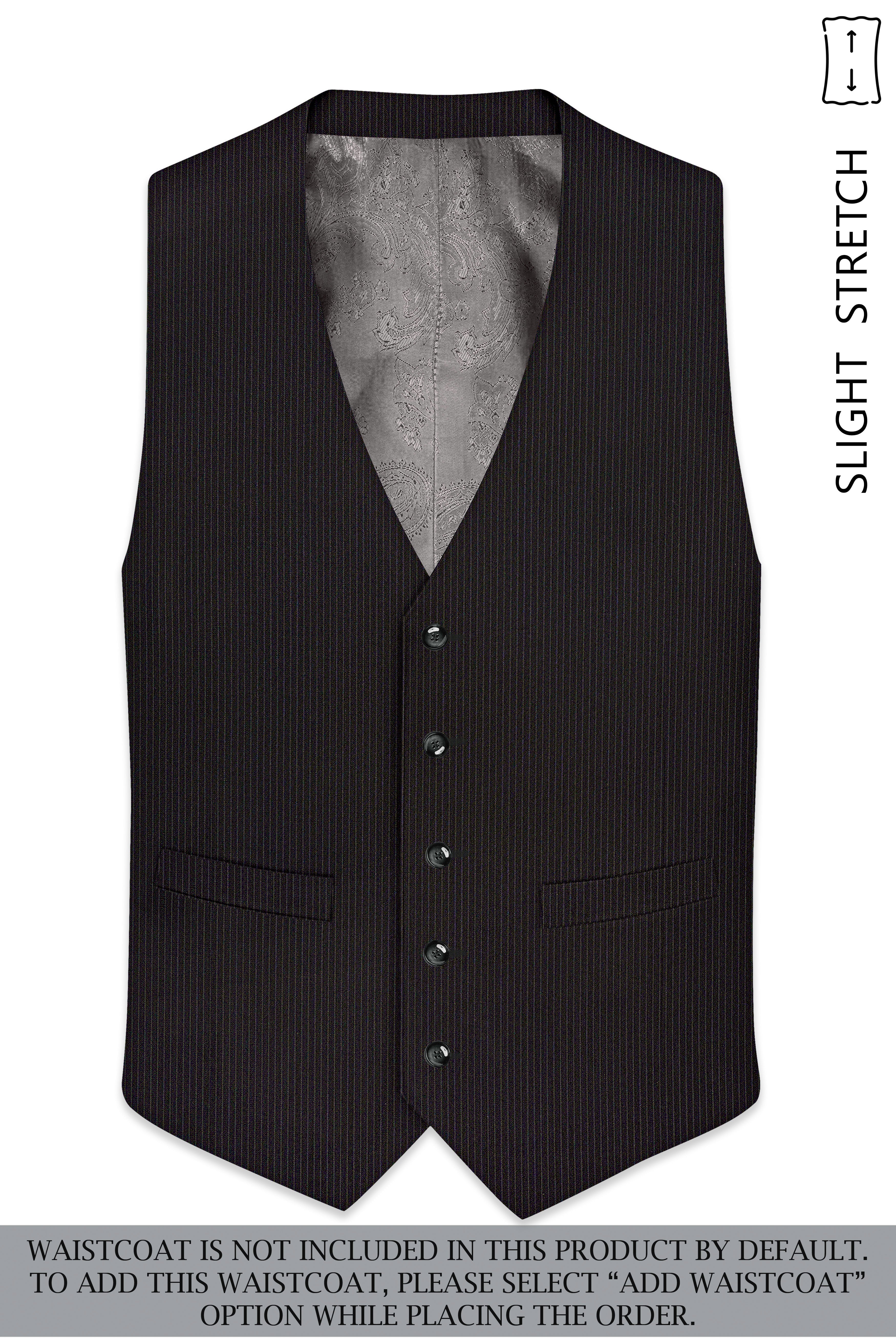 Imperio-Umber Brown Pencil Striped Wool Rich Slight Stretch Double Breasted Suit